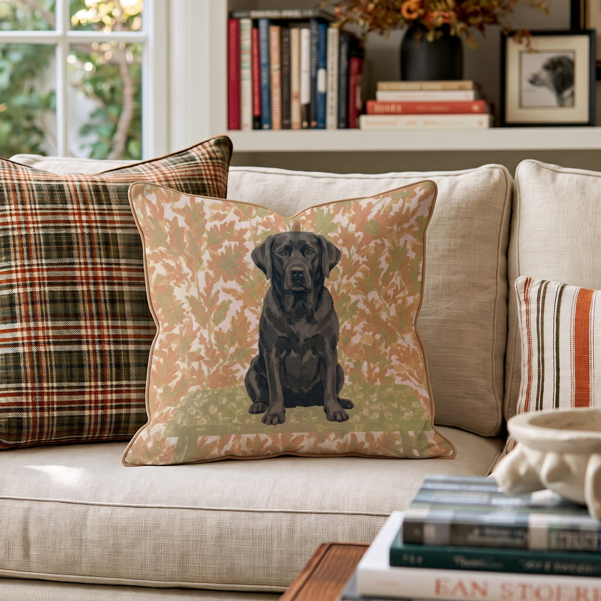 Black Labrador Retriever NYC Fall Afternoon Throw Pillow throw pillow - Hillcroft Home