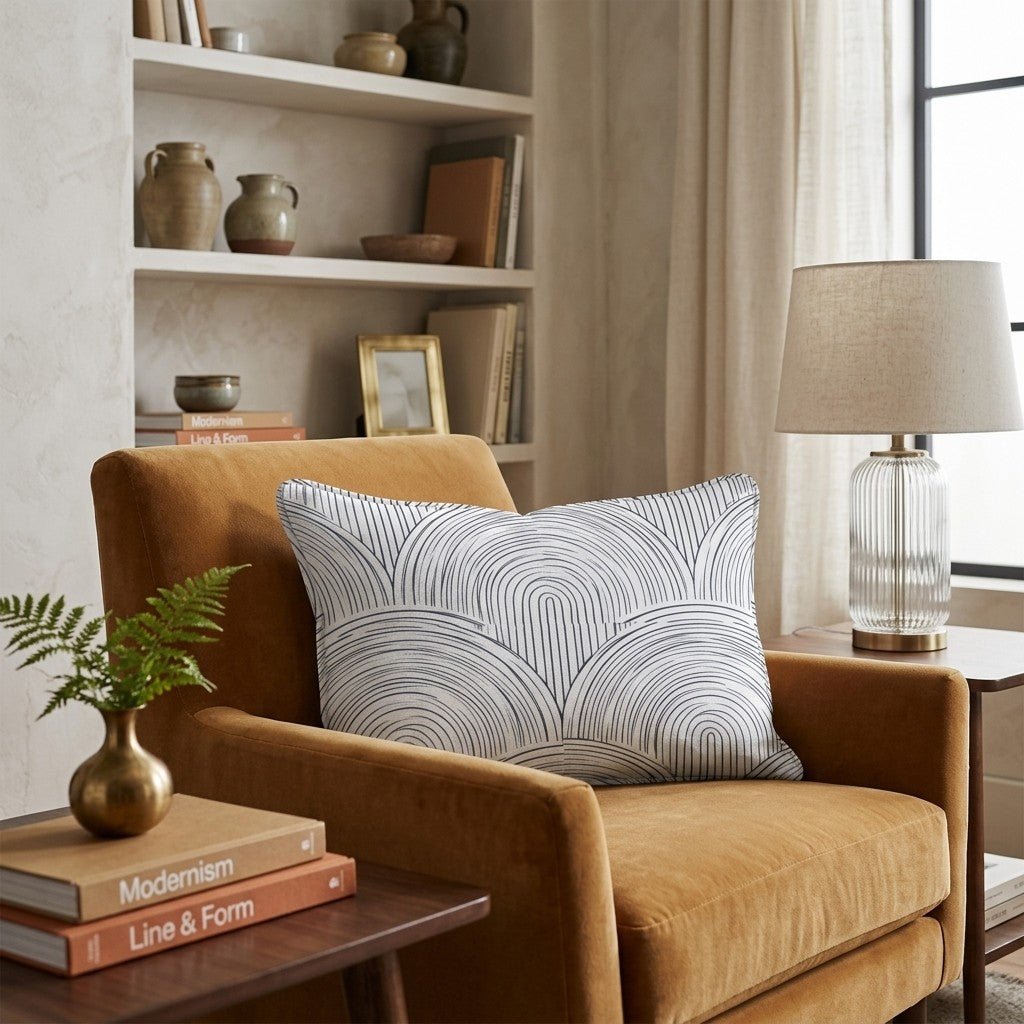 Black White Arch Wave Throw Pillow - Hillcroft Home