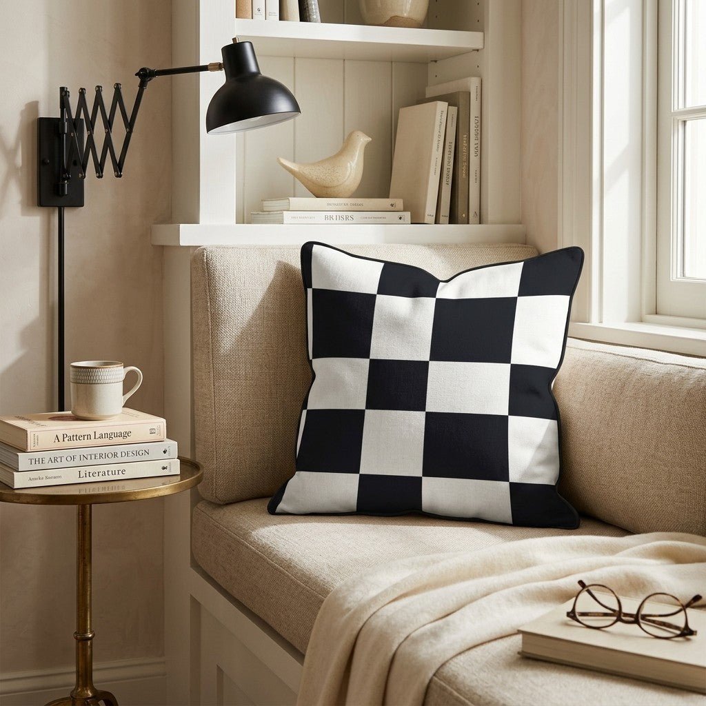Black White Grand Check Throw Pillow - Hillcroft Home