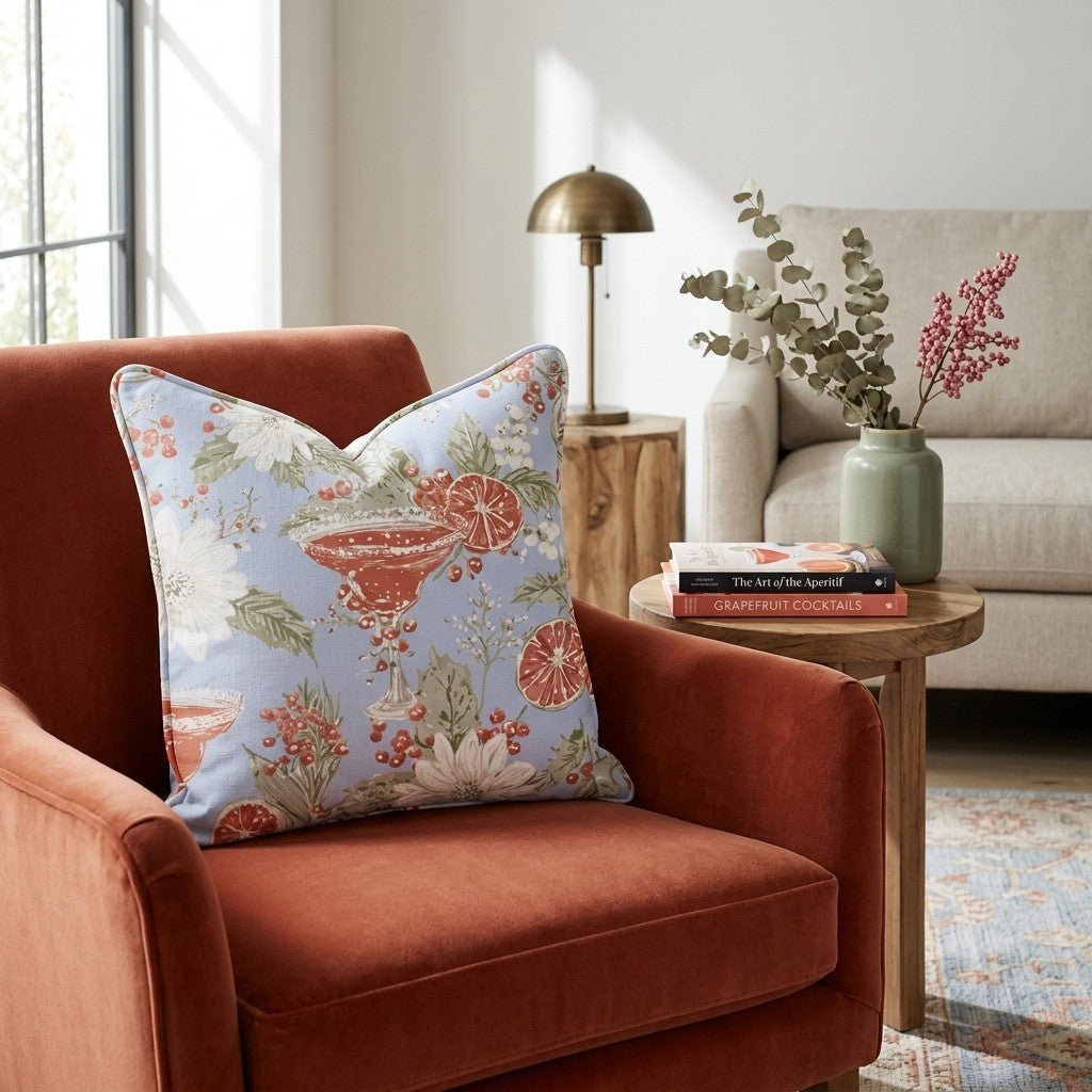 Blood Orange Margarita Blue Throw Pillow - Hillcroft Home