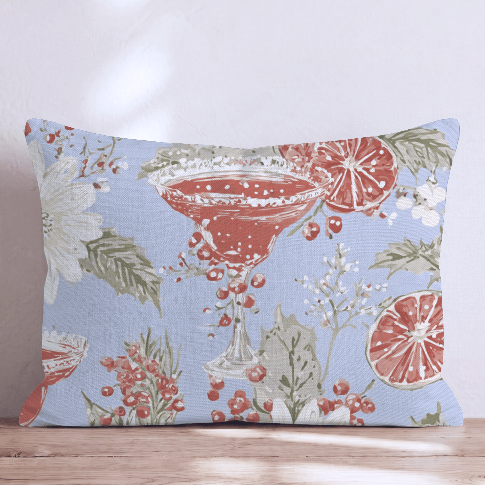 Blood Orange Margarita Blue Throw Pillow - Hillcroft Home