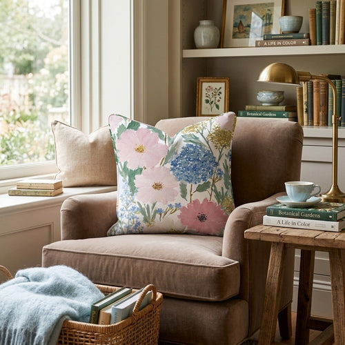 Blue and Gold Garden Throw Pillow - Hillcroft Home