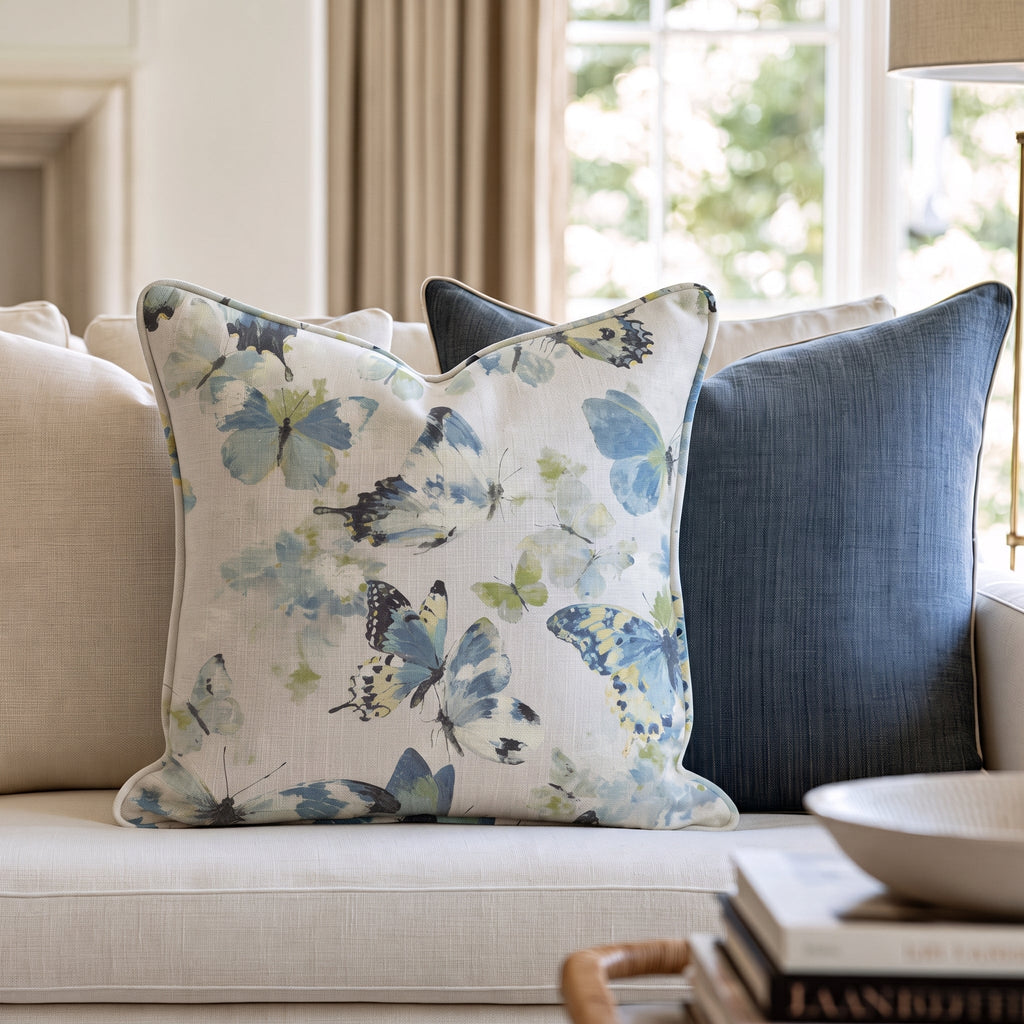 Blue and Green Butterflies Throw Pillow throw pillow - Hillcroft Home