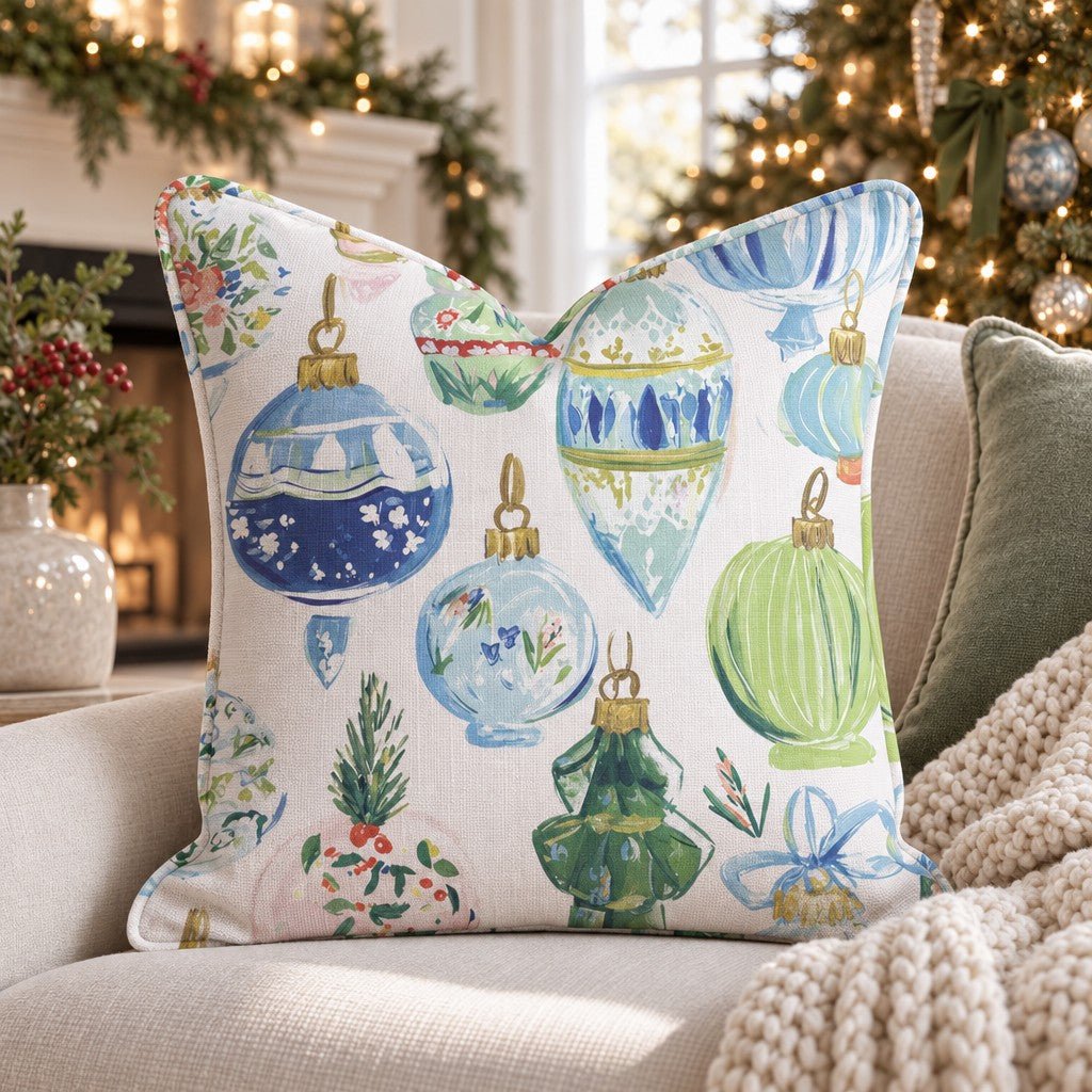 Blue and Green Christmas Scheme Throw Pillow throw pillow - Hillcroft Home