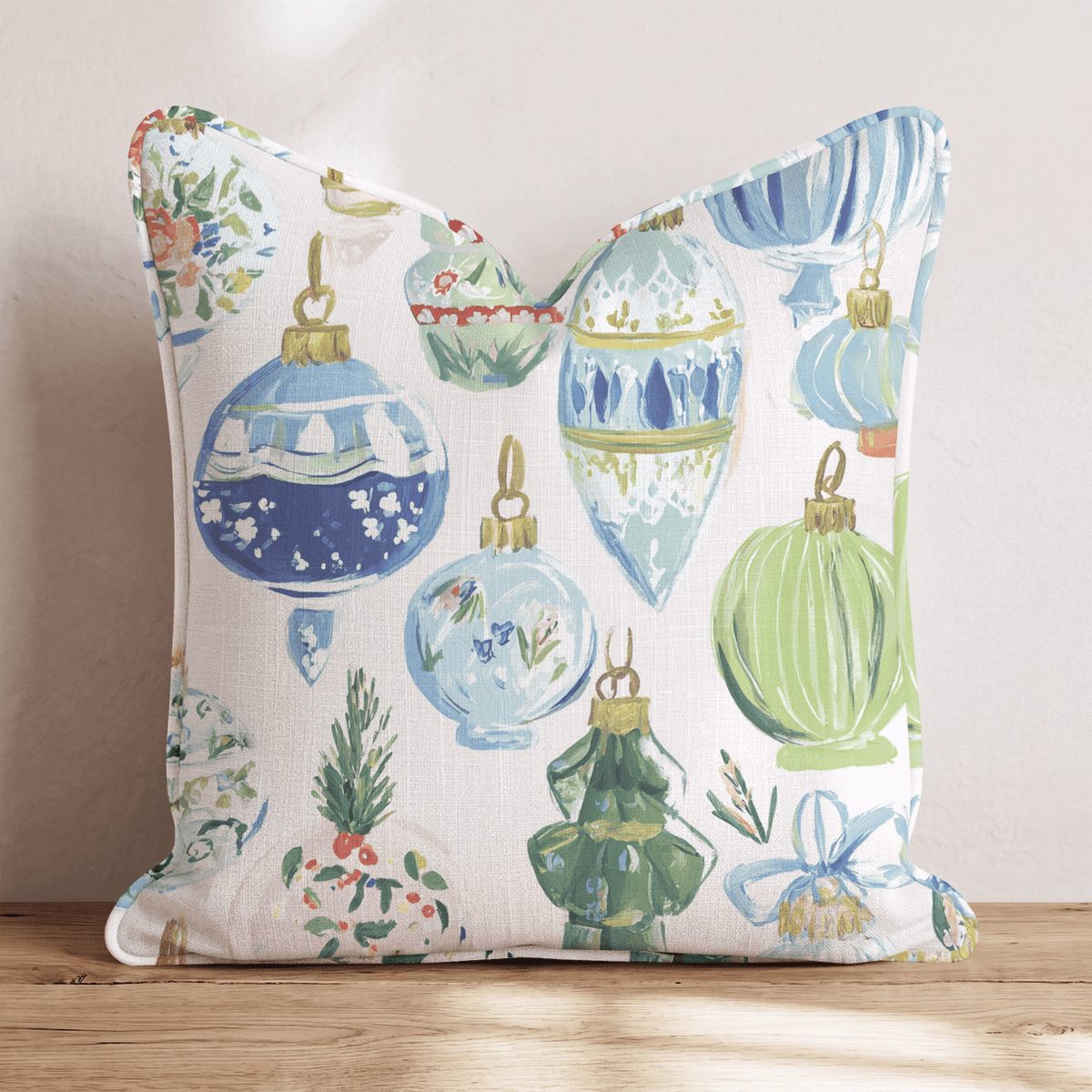 Blue and Green Christmas Scheme Throw Pillow throw pillow - Hillcroft Home