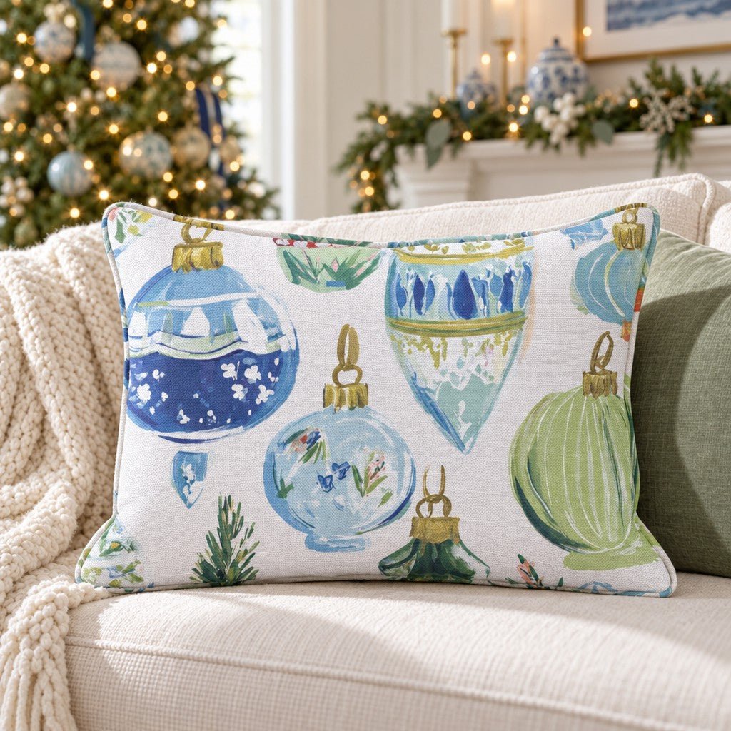 Blue and Green Christmas Scheme Throw Pillow throw pillow - Hillcroft Home