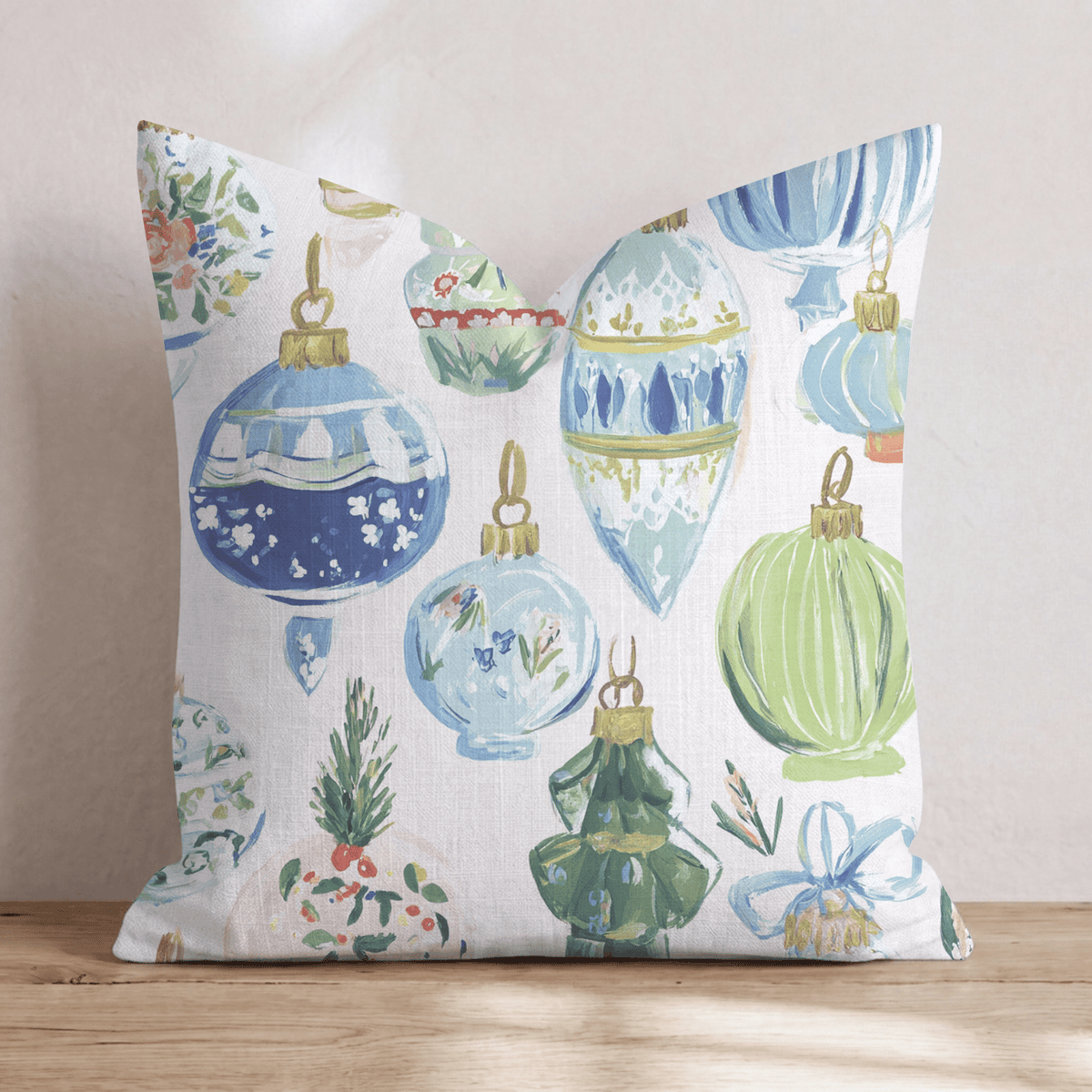Blue and Green Christmas Scheme Throw Pillow throw pillow - Hillcroft Home