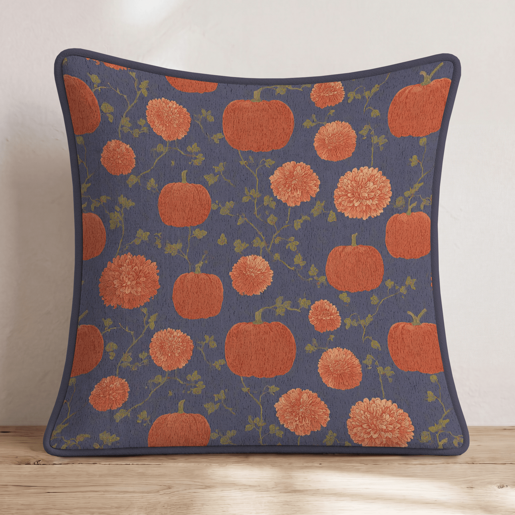 Blue And Pumpkin Throw Pillow - Hillcroft Home