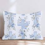 Blue and White Floral Cross Throw Pillow - Hillcroft Home