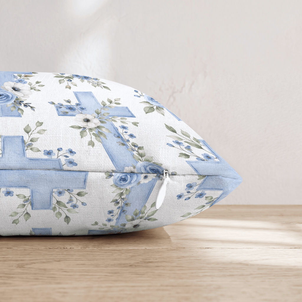 Blue and White Floral Cross Throw Pillow - Hillcroft Home
