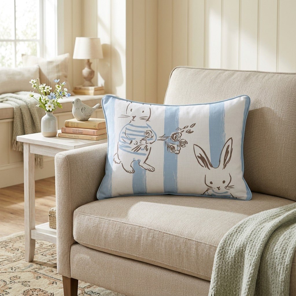 Blue Bunnies Throw Pillow - Hillcroft Home