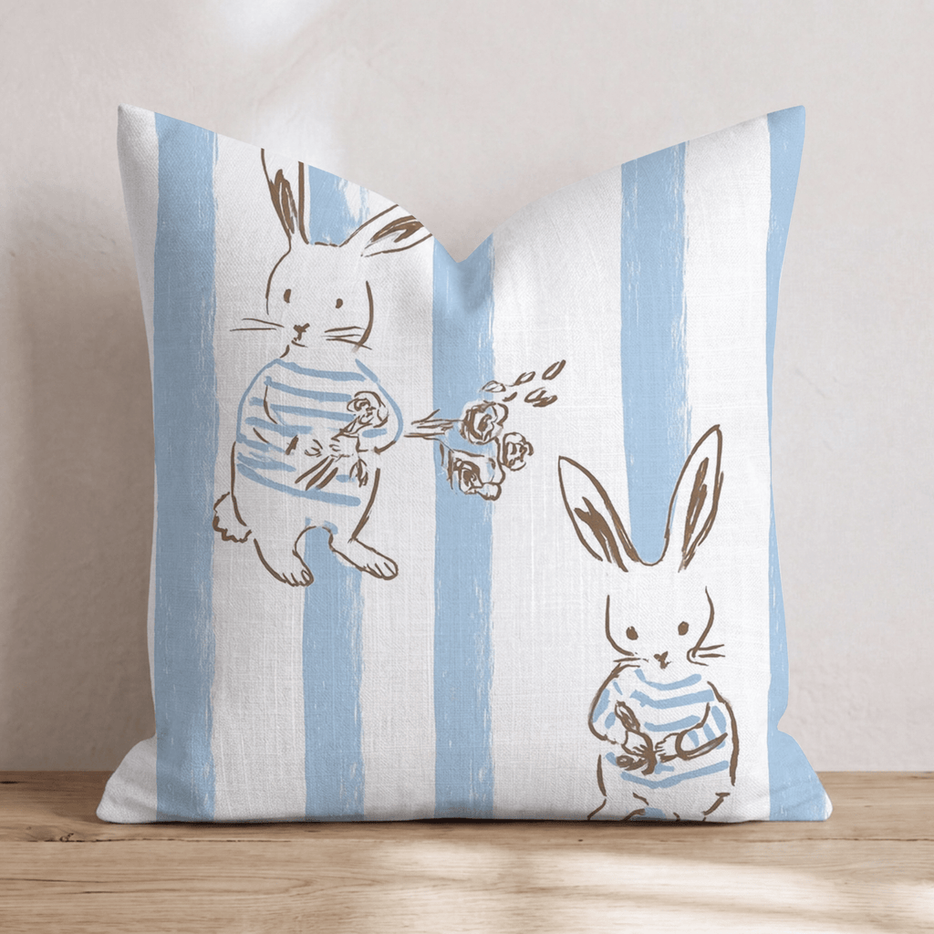 Blue Bunnies Throw Pillow - Hillcroft Home