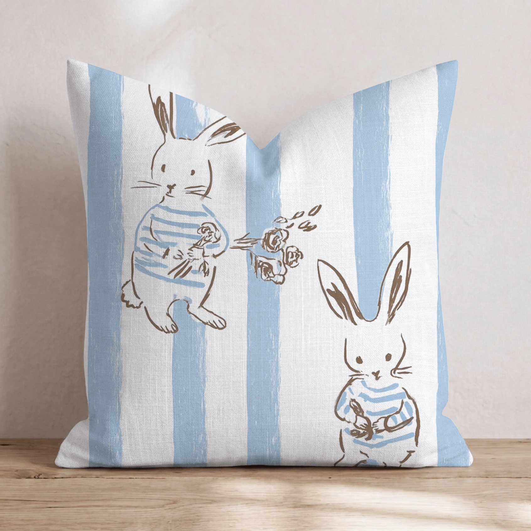 Blue Bunnies Throw Pillow - Hillcroft Home