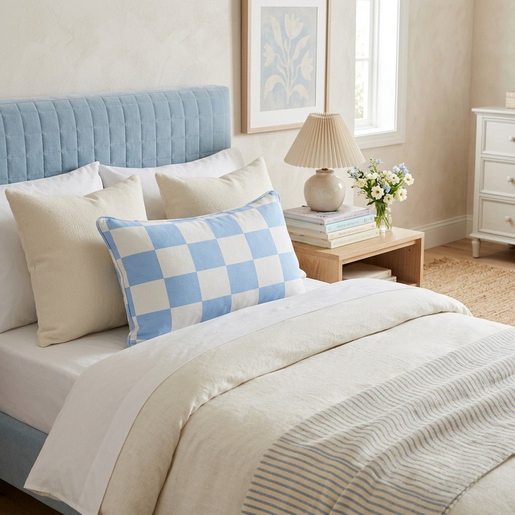 Blue Checkered Throw Pillow - Hillcroft Home