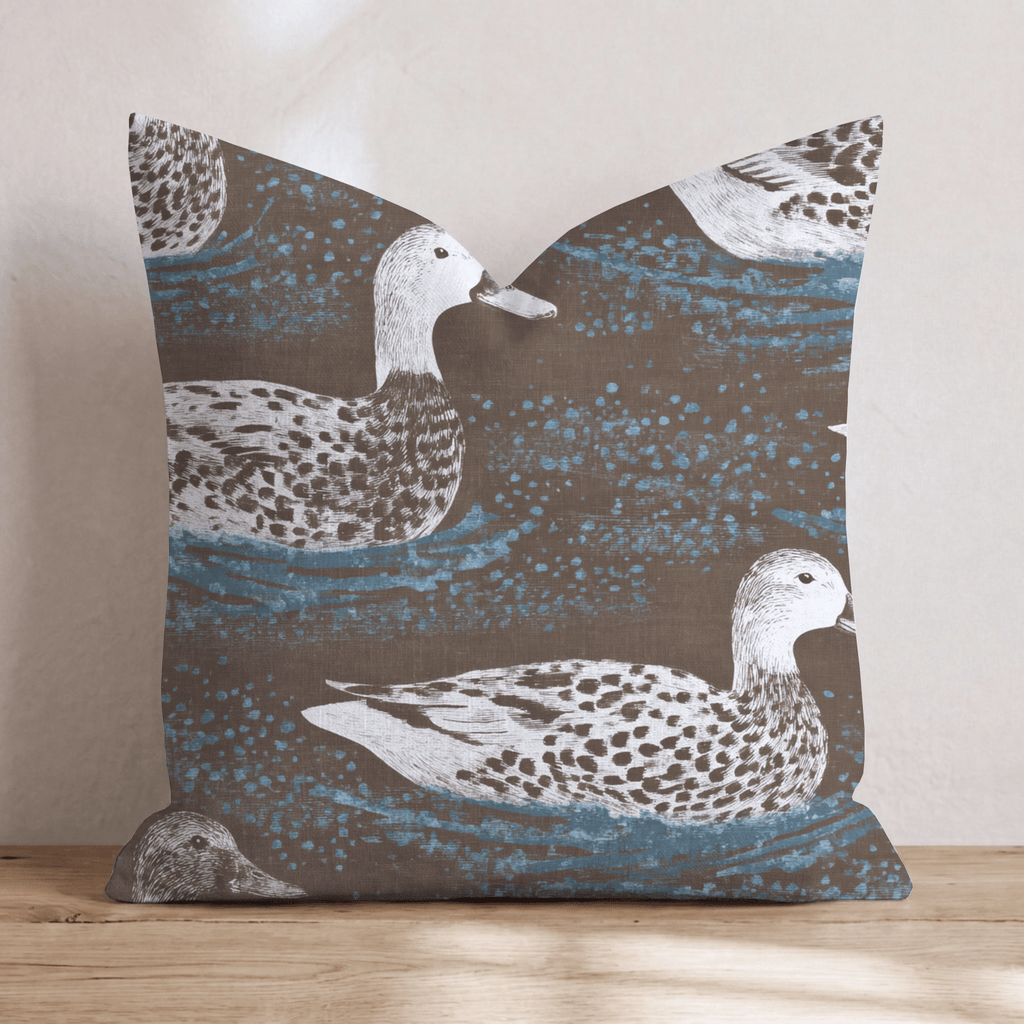 Blue Chocolate Ducks Throw Pillow - Hillcroft Home