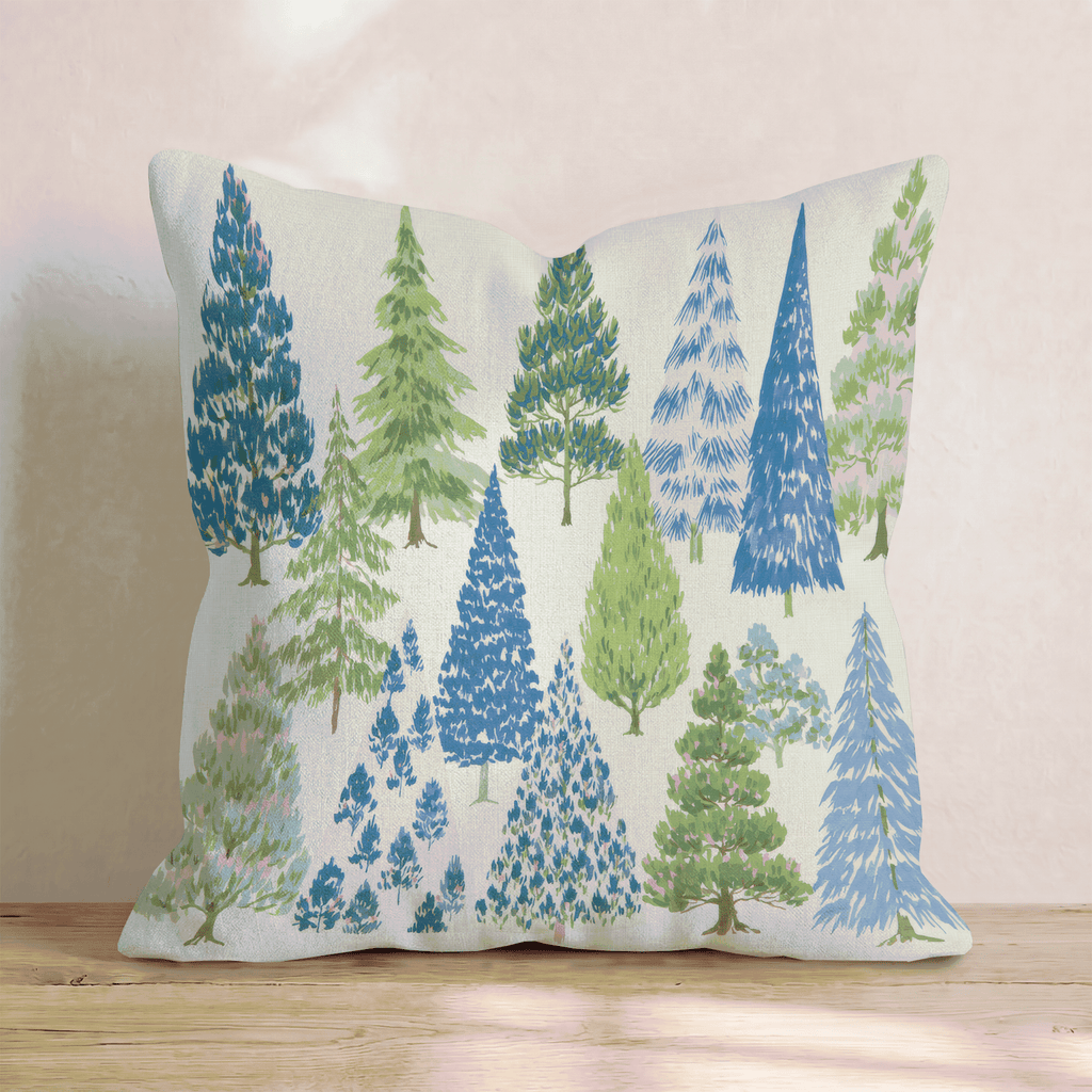 Blue Christmas Trees Throw Pillow - Hillcroft Home