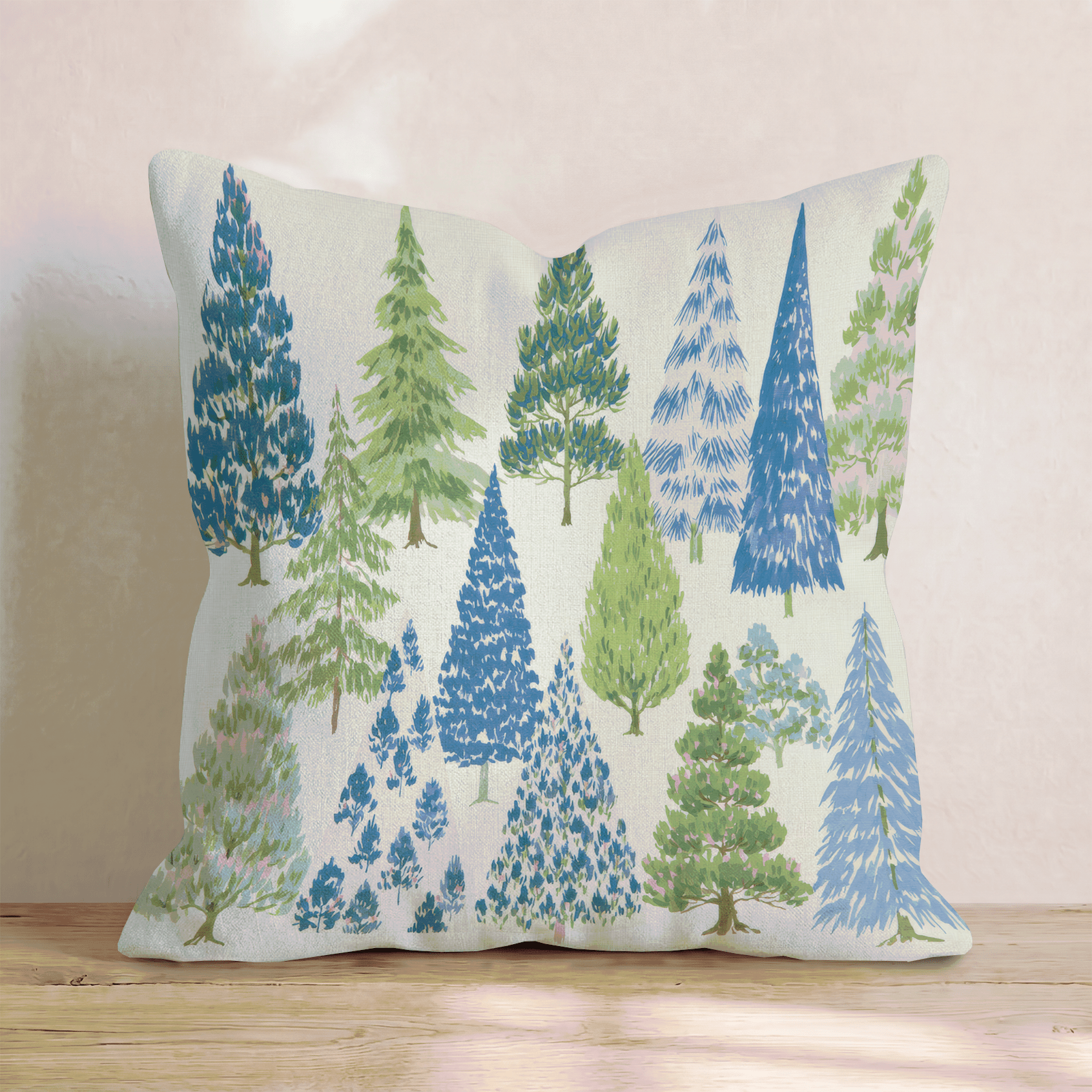 Blue Christmas Trees Throw Pillow - Hillcroft Home