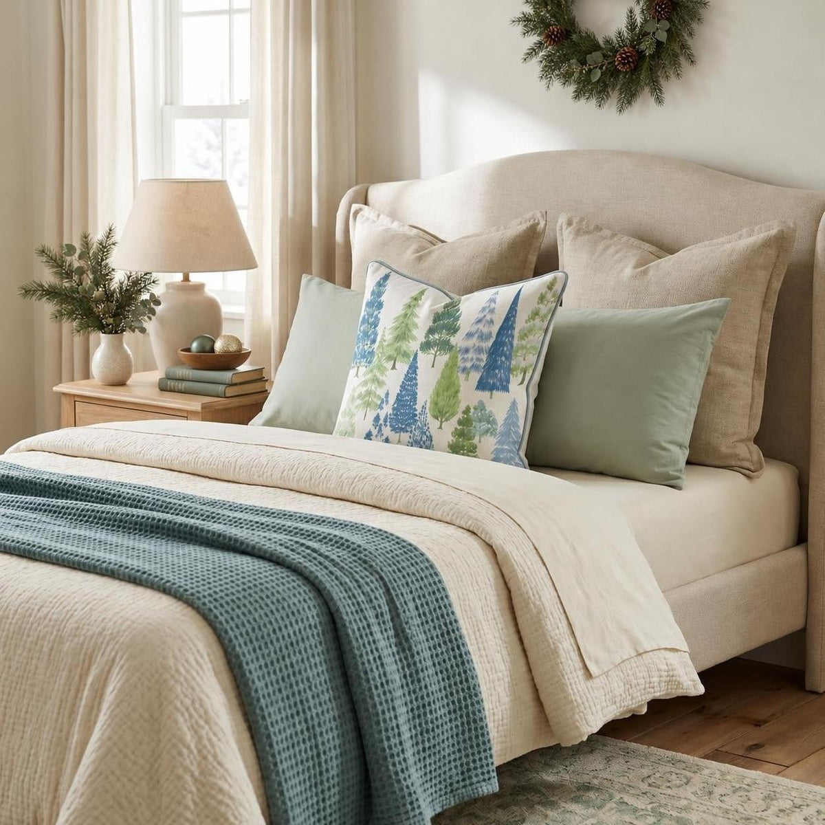 Blue Christmas Trees Throw Pillow throw pillow - Hillcroft Home
