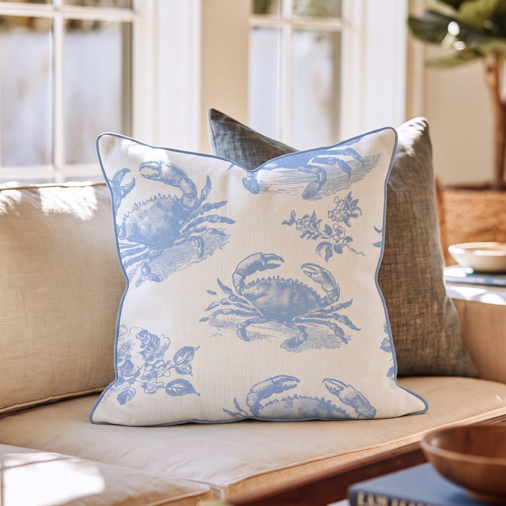 Blue Crab Beach Throw Pillow throw pillow - Hillcroft Home