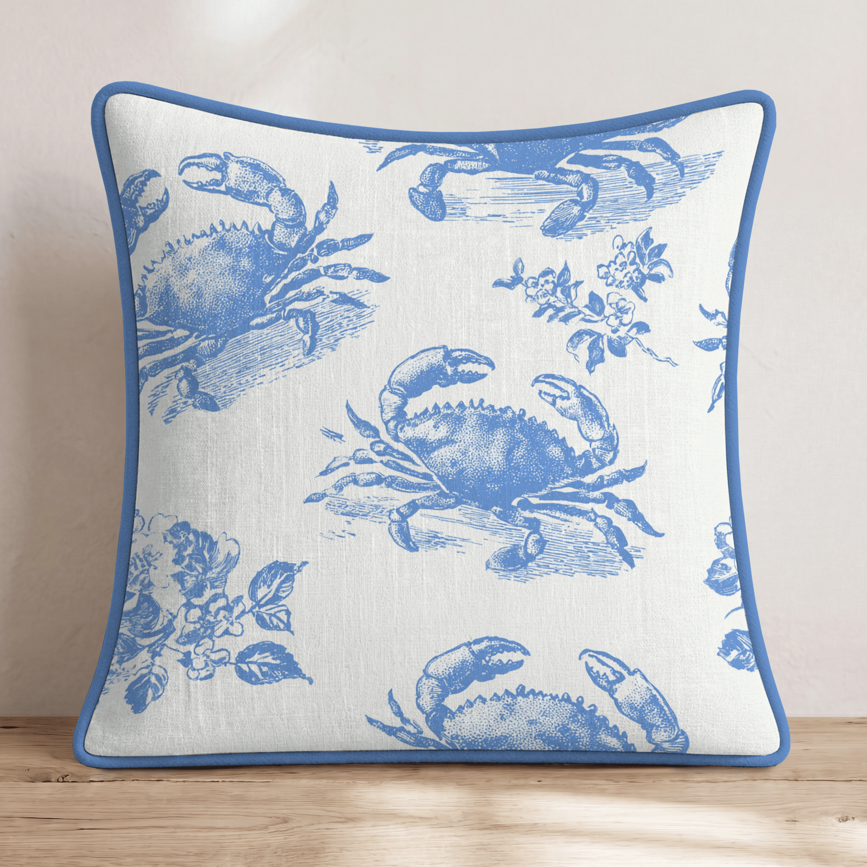 Blue Crab Beach Throw Pillow - Hillcroft Home