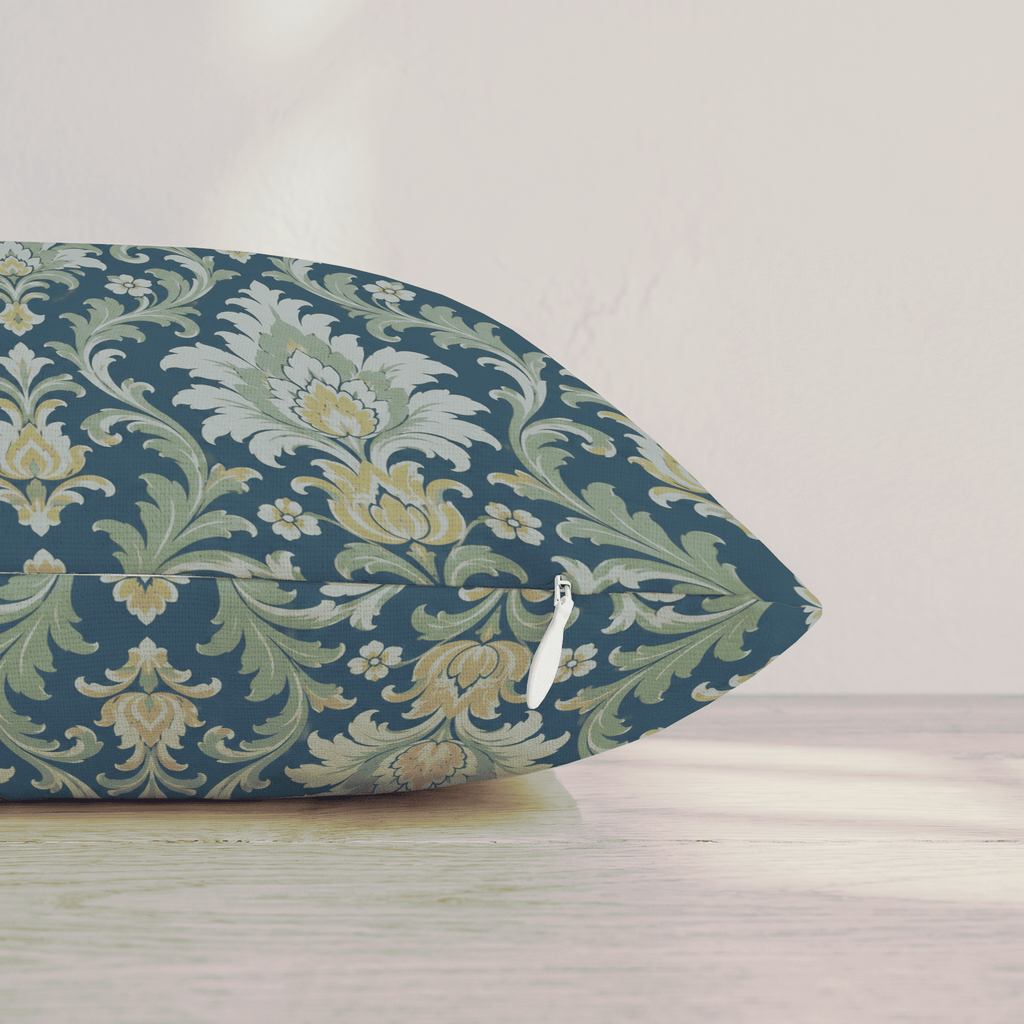 Blue Garden Damask Throw Pillow throw pillow - Hillcroft Home