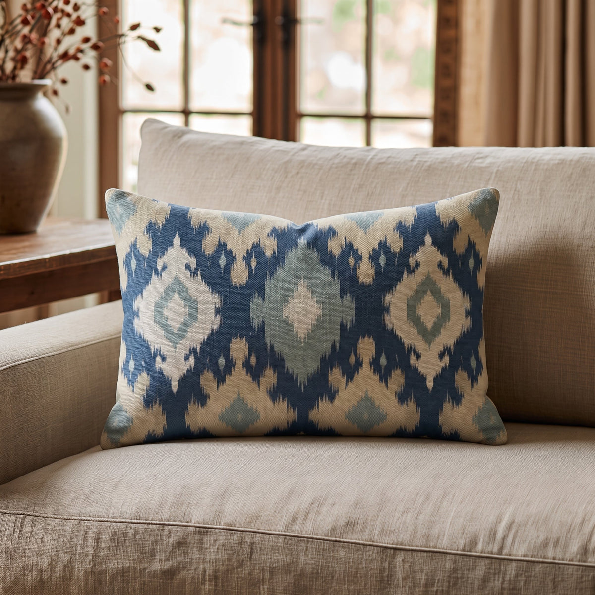 Blue Garden Ikat Throw Pillow throw pillow - Hillcroft Home