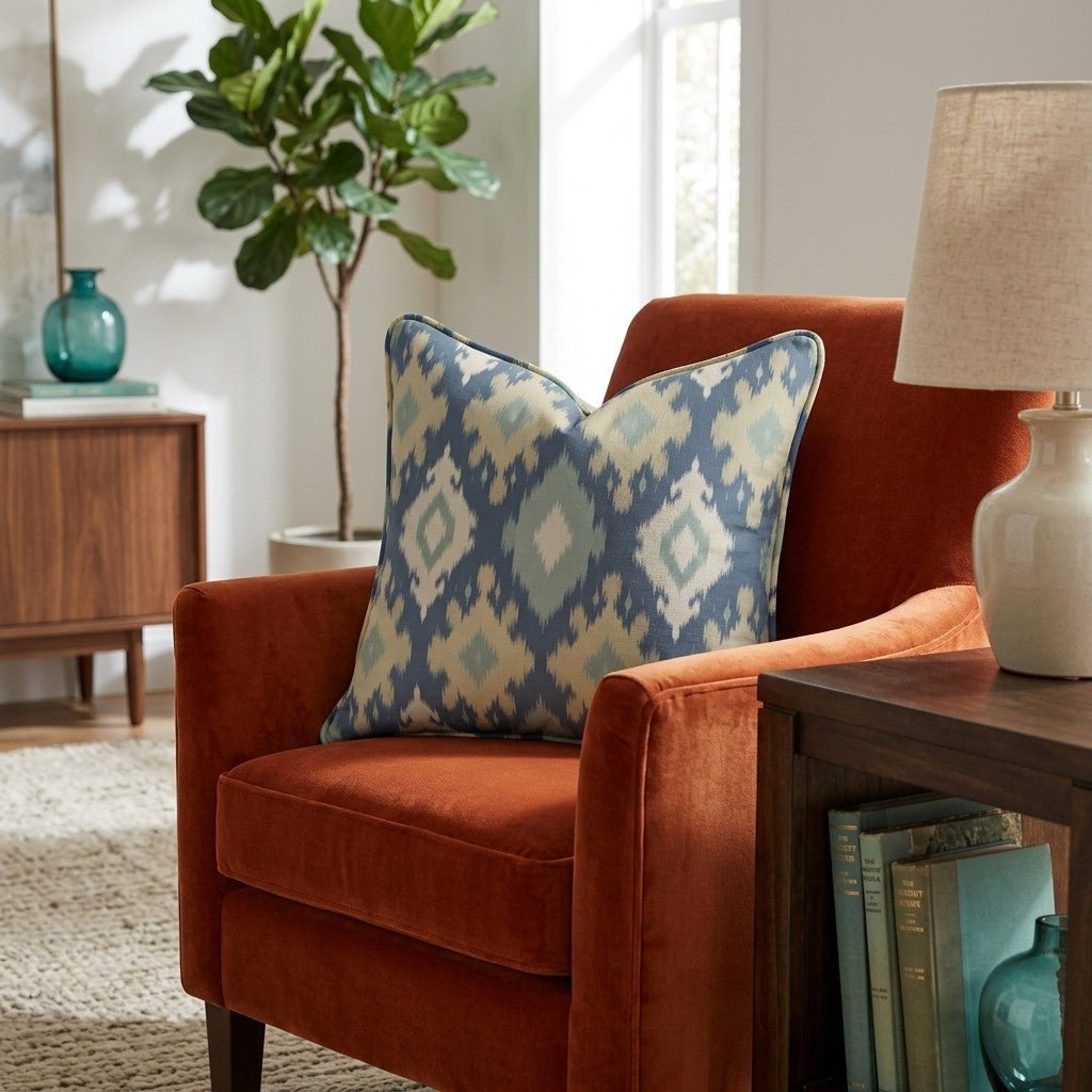 Blue Garden Ikat Throw Pillow - Hillcroft Home