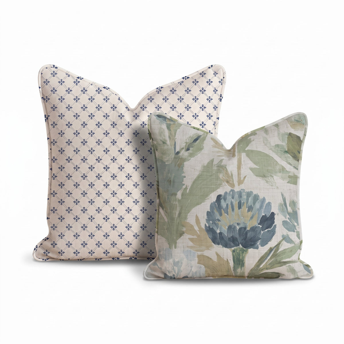 Blue Garden Thistle Duo Throw Pillow Bundle throw pillow - Hillcroft Home