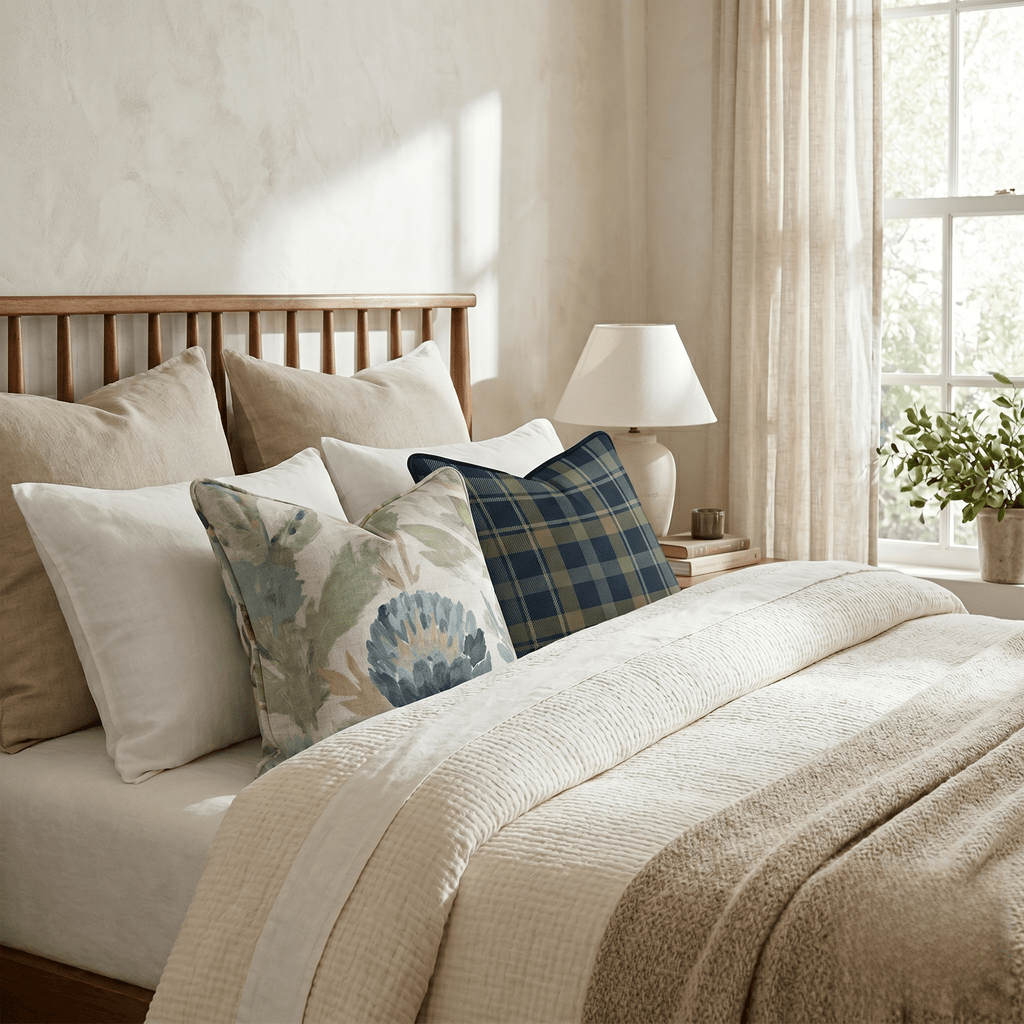 Blue Garden Thistle Throw Pillow - Hillcroft Home
