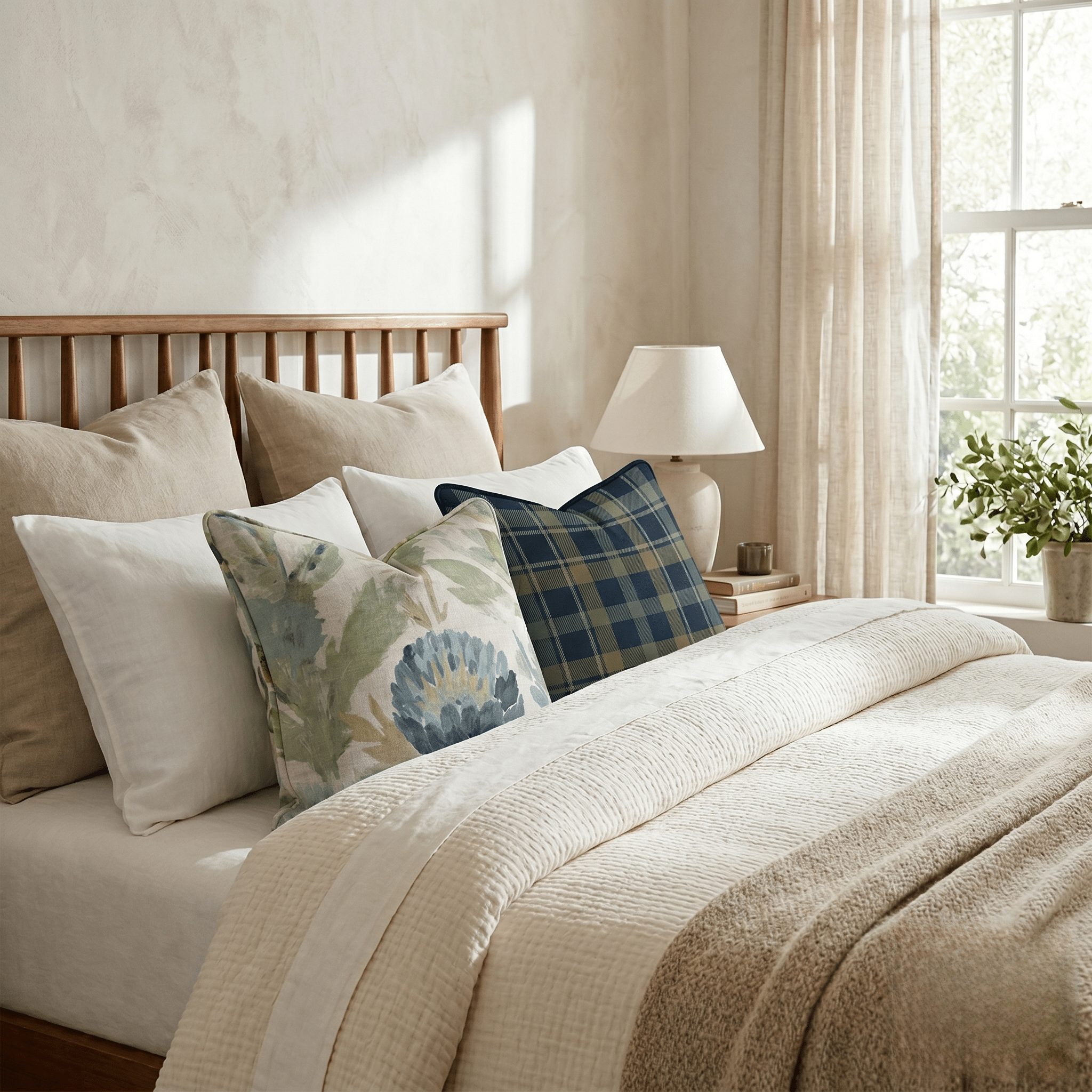 Blue Garden Thistle Throw Pillow - Hillcroft Home