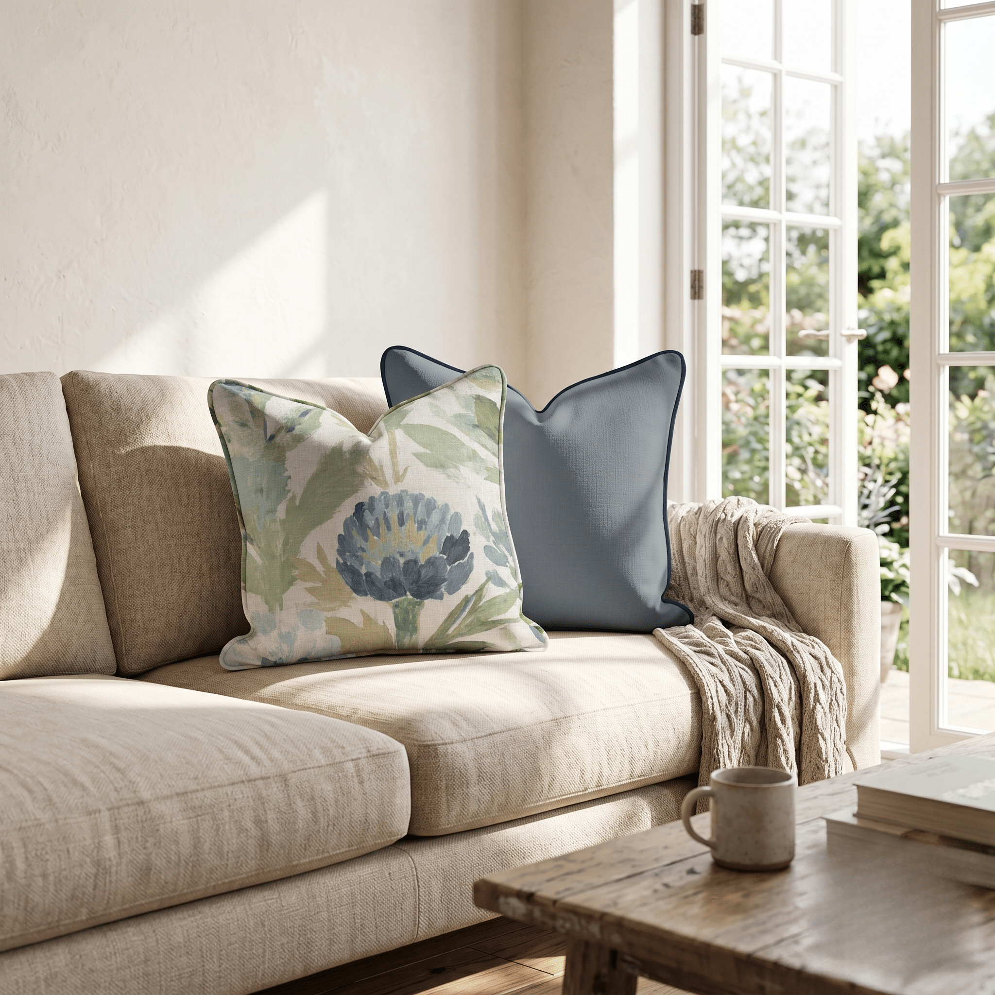 Blue Garden Thistle Throw Pillow - Hillcroft Home