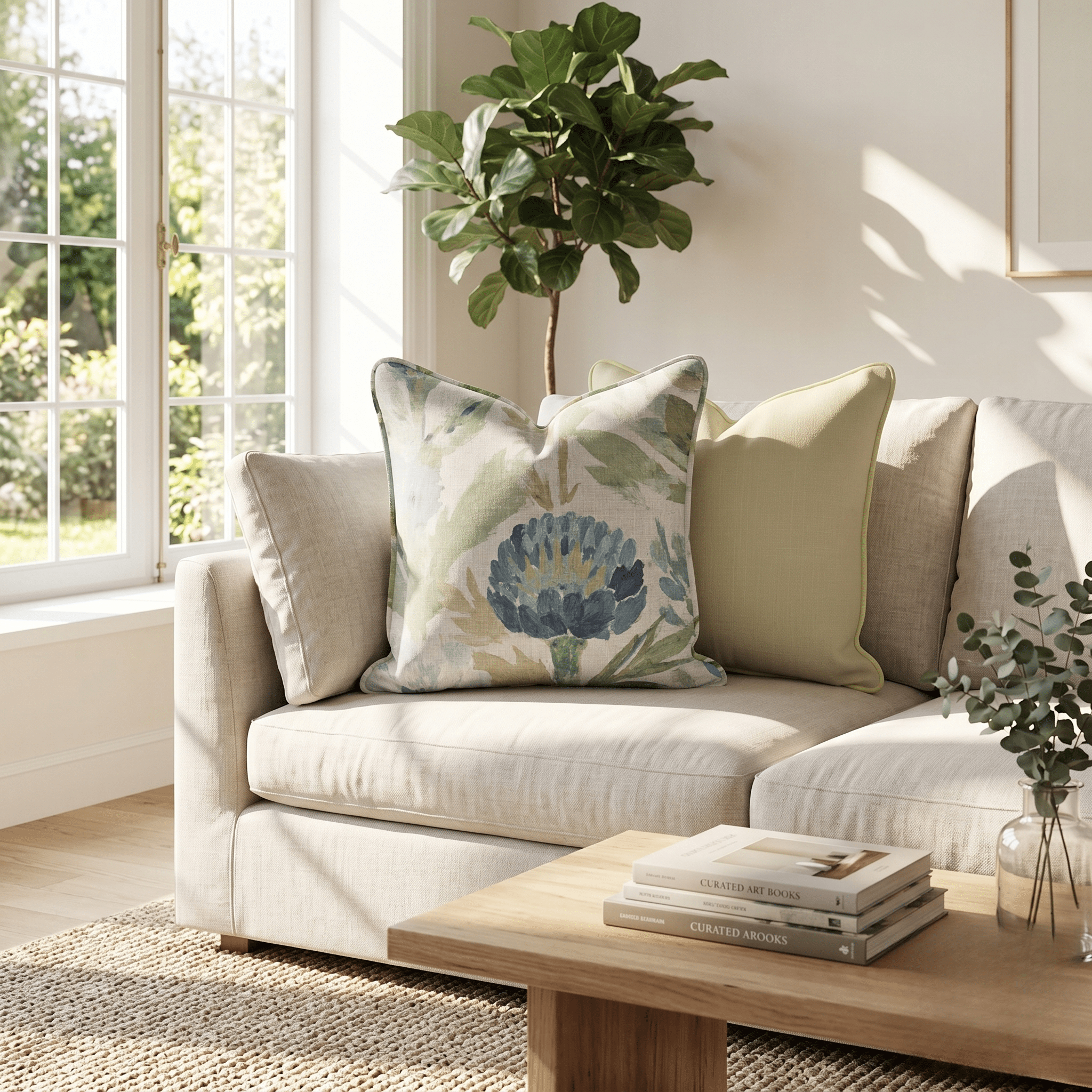 Blue Garden Thistle Throw Pillow - Hillcroft Home