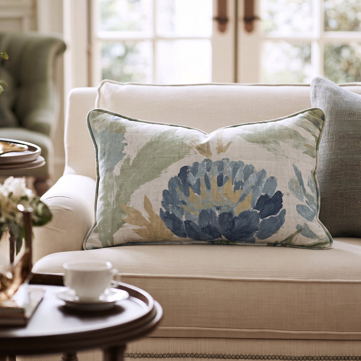 Blue Garden Thistle Throw Pillow throw pillow - Hillcroft Home