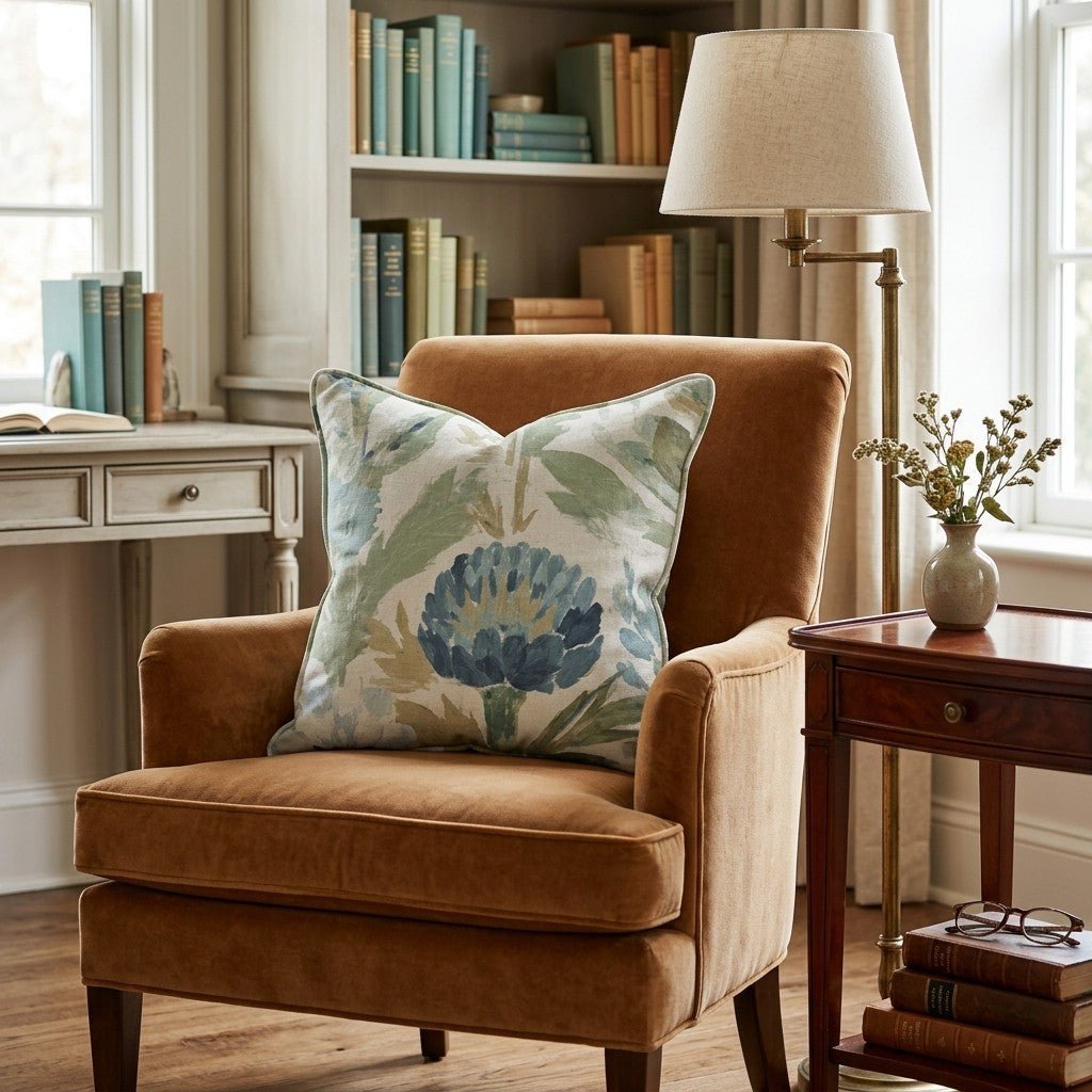 Blue Garden Thistle Throw Pillow - Hillcroft Home