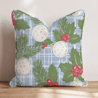Blue Gingham Ornaments Throw Pillow - Hillcroft Home
