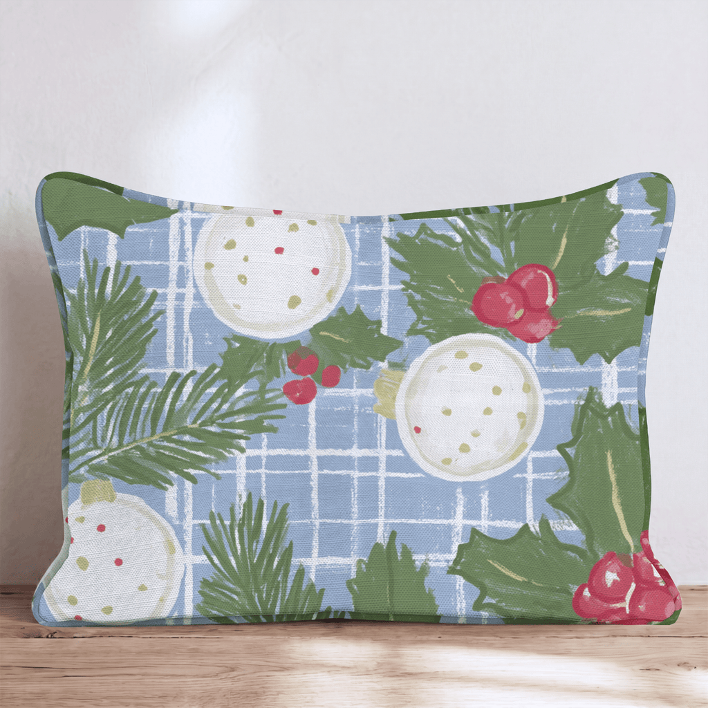 Blue Gingham Ornaments Throw Pillow - Hillcroft Home