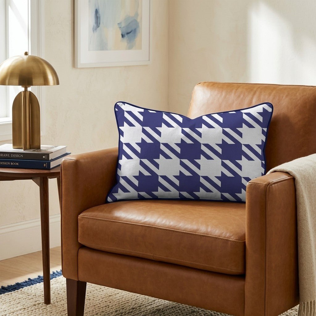 Blue Houndstooth Throw Pillow - Hillcroft Home