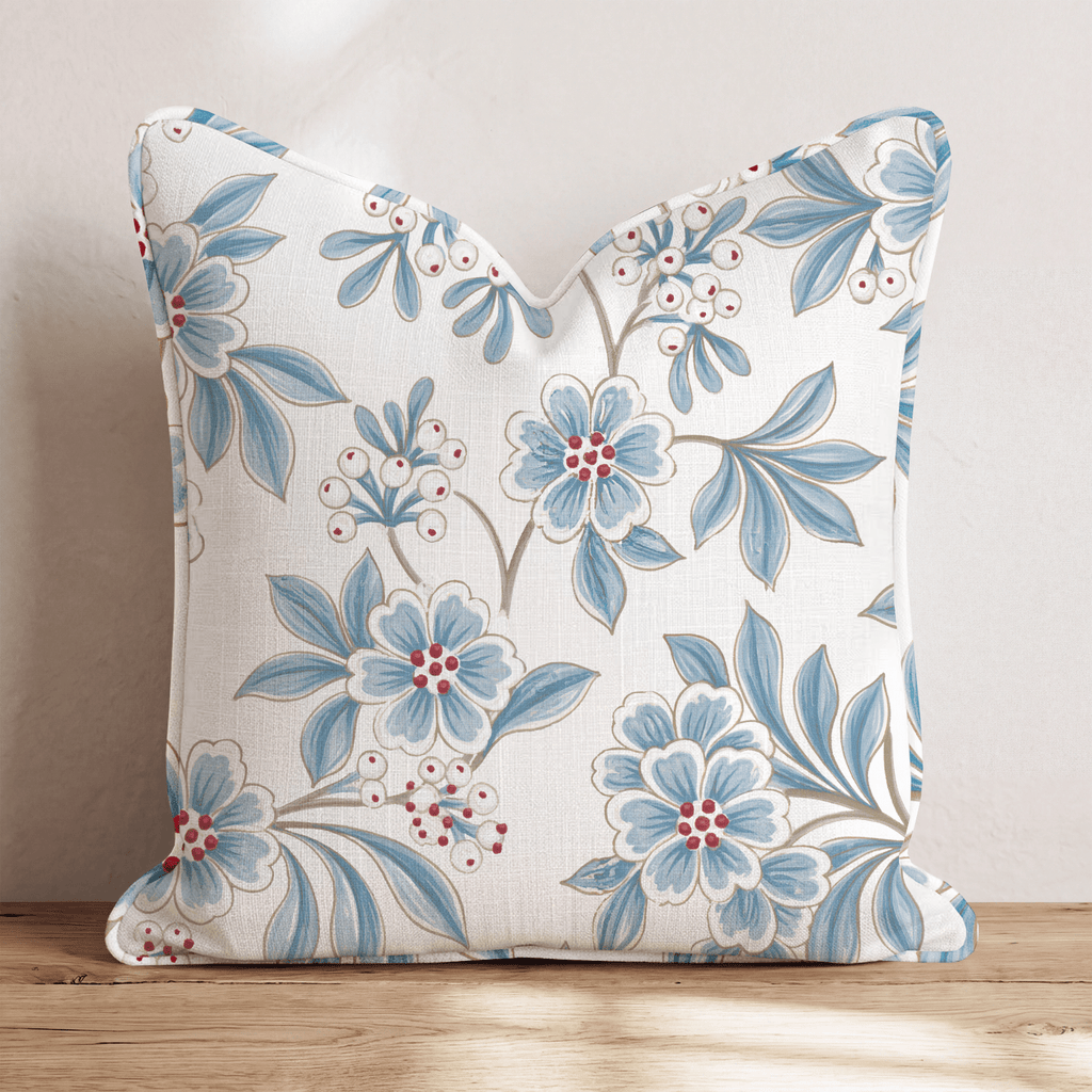 Blue Mistletoe Bloom Throw Pillow throw pillow - Hillcroft Home