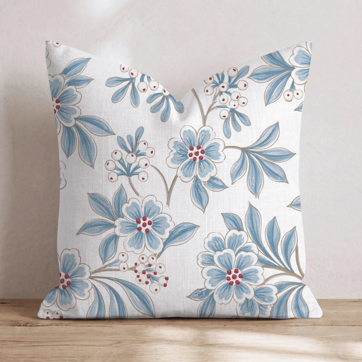 Blue Mistletoe Bloom Throw Pillow throw pillow - Hillcroft Home