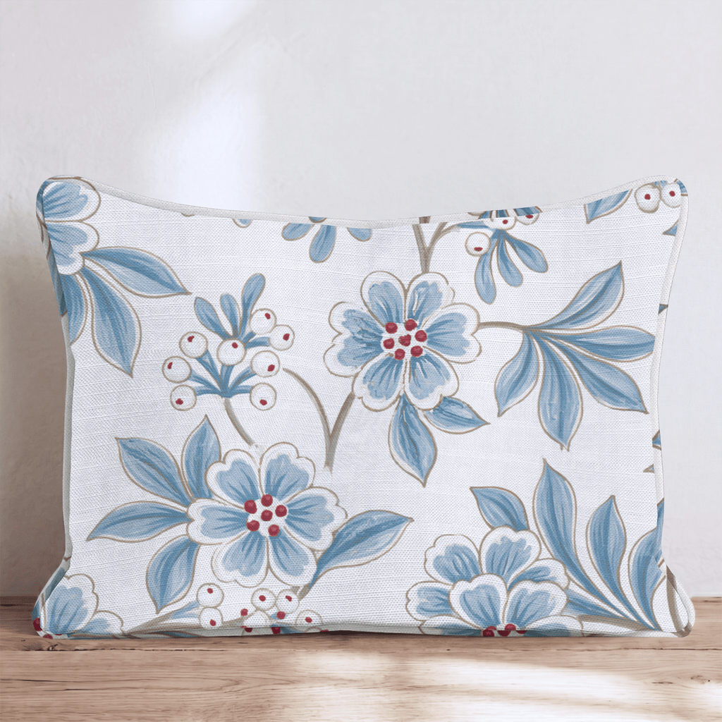 Blue Mistletoe Bloom Throw Pillow throw pillow - Hillcroft Home