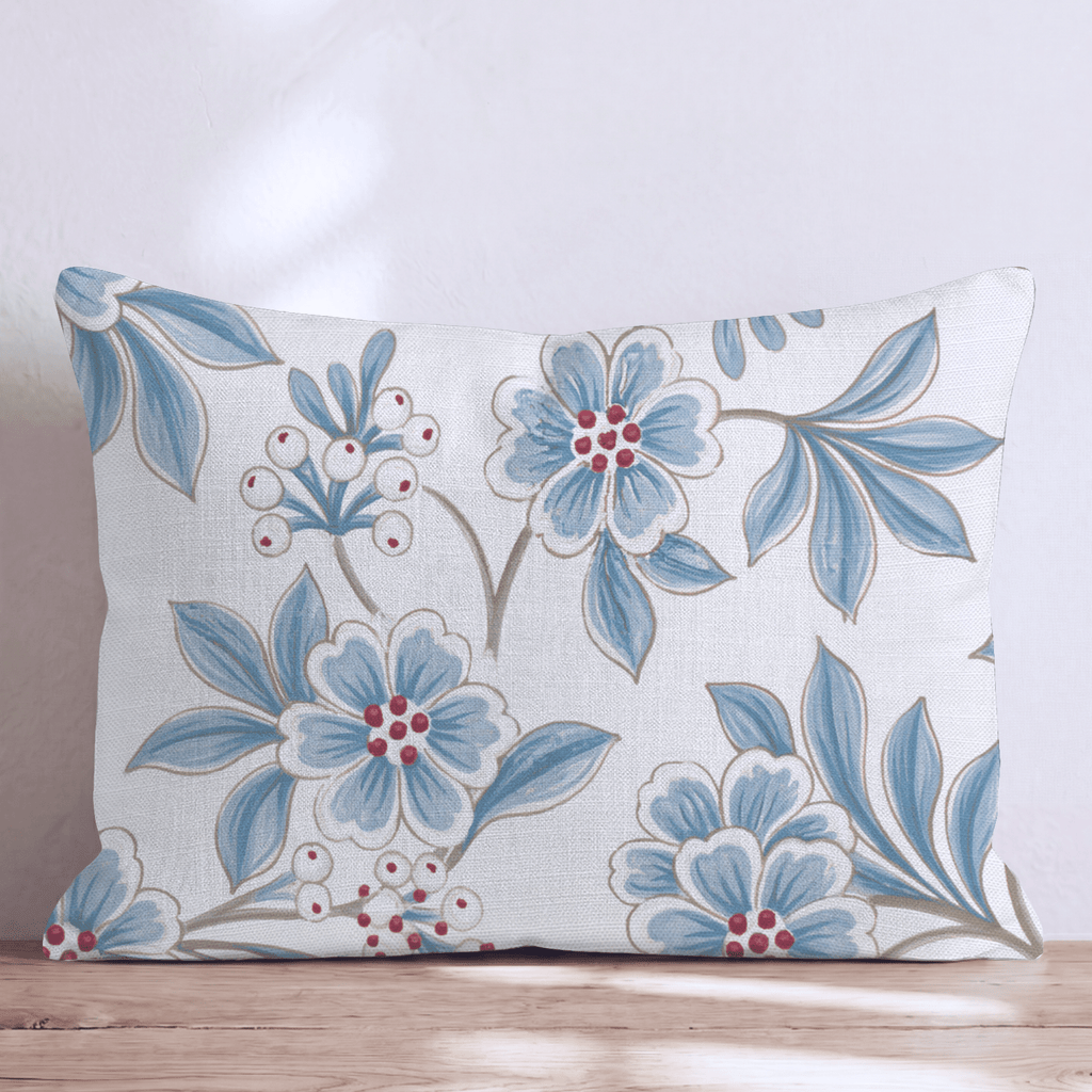 Blue Mistletoe Bloom Throw Pillow throw pillow - Hillcroft Home