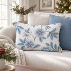 Blue Mistletoe Bloom Throw Pillow throw pillow - Hillcroft Home