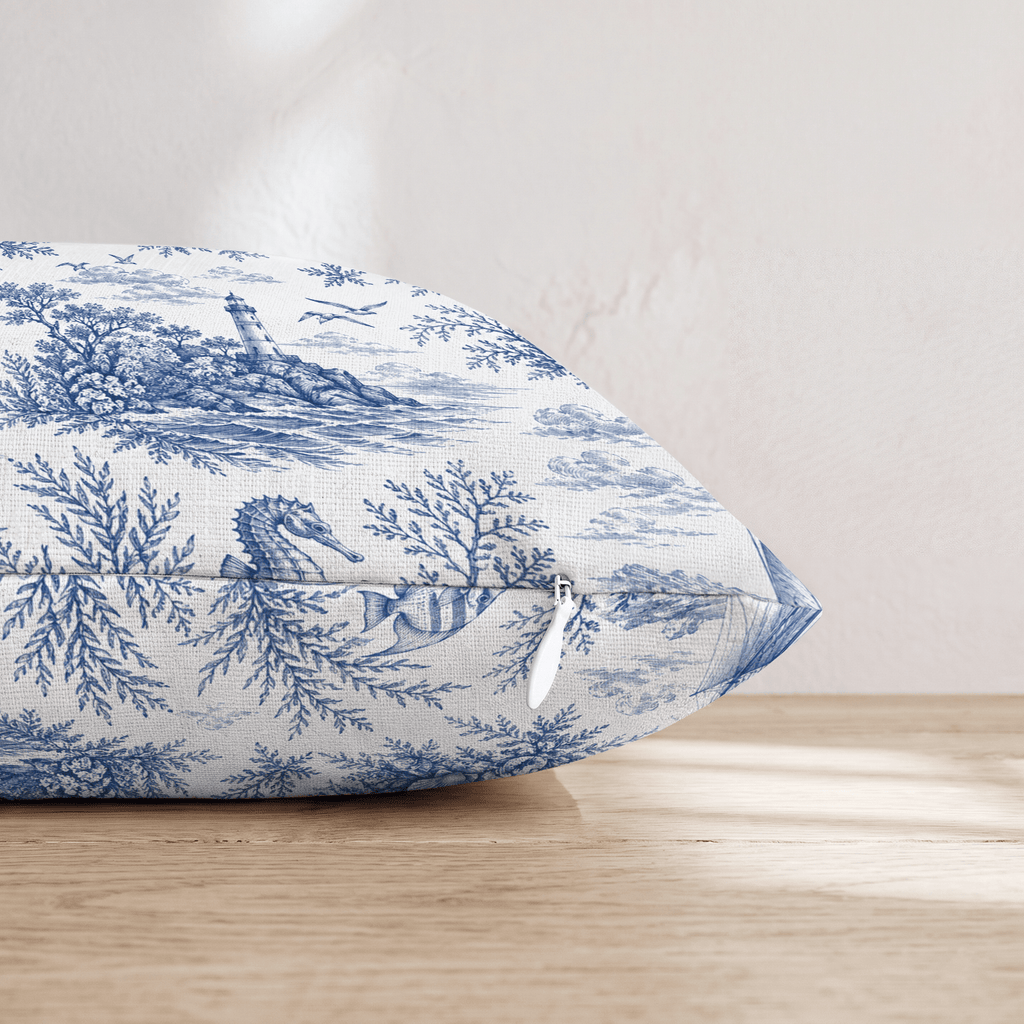 Blue Ocean Toile Throw Pillow - Hillcroft Home