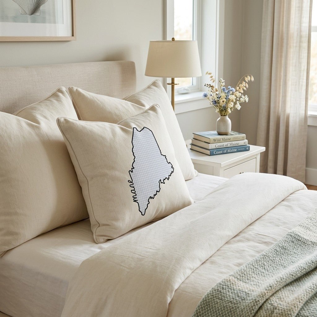 Blue Plaid Maine Throw Pillow - Hillcroft Home