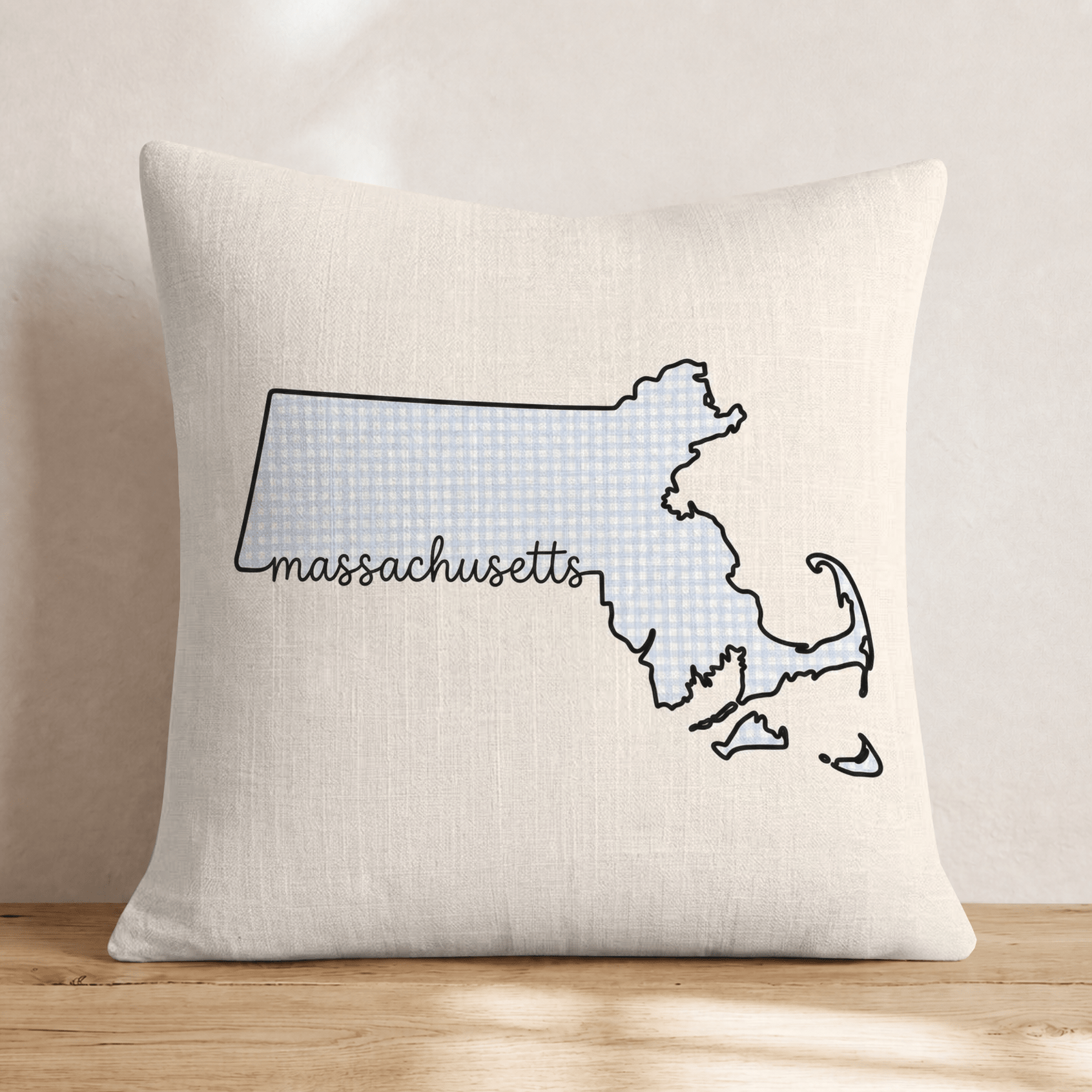 Blue Plaid Massachusetts Throw Pillow - Hillcroft Home