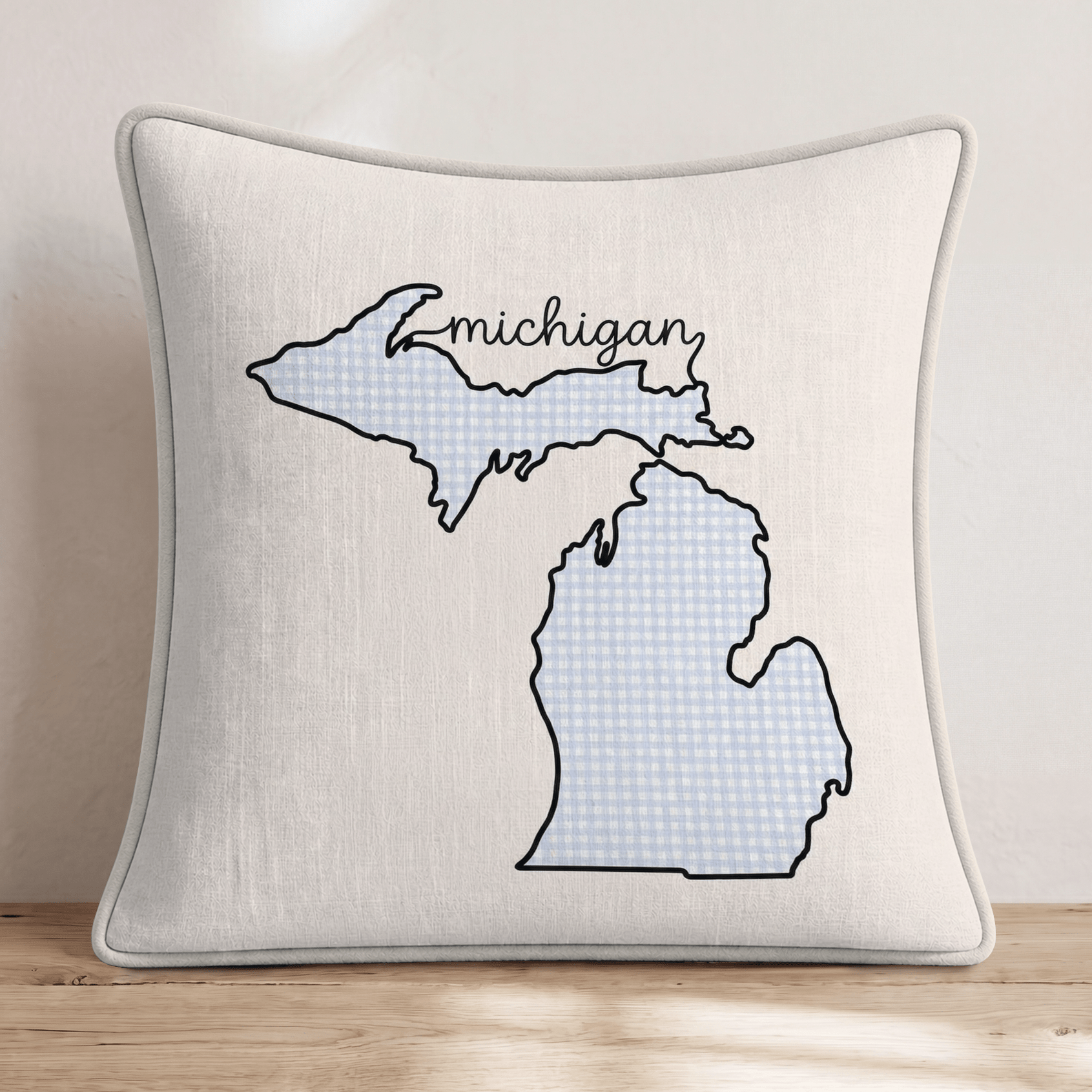 Blue Plaid Michigan Throw Pillow - Hillcroft Home