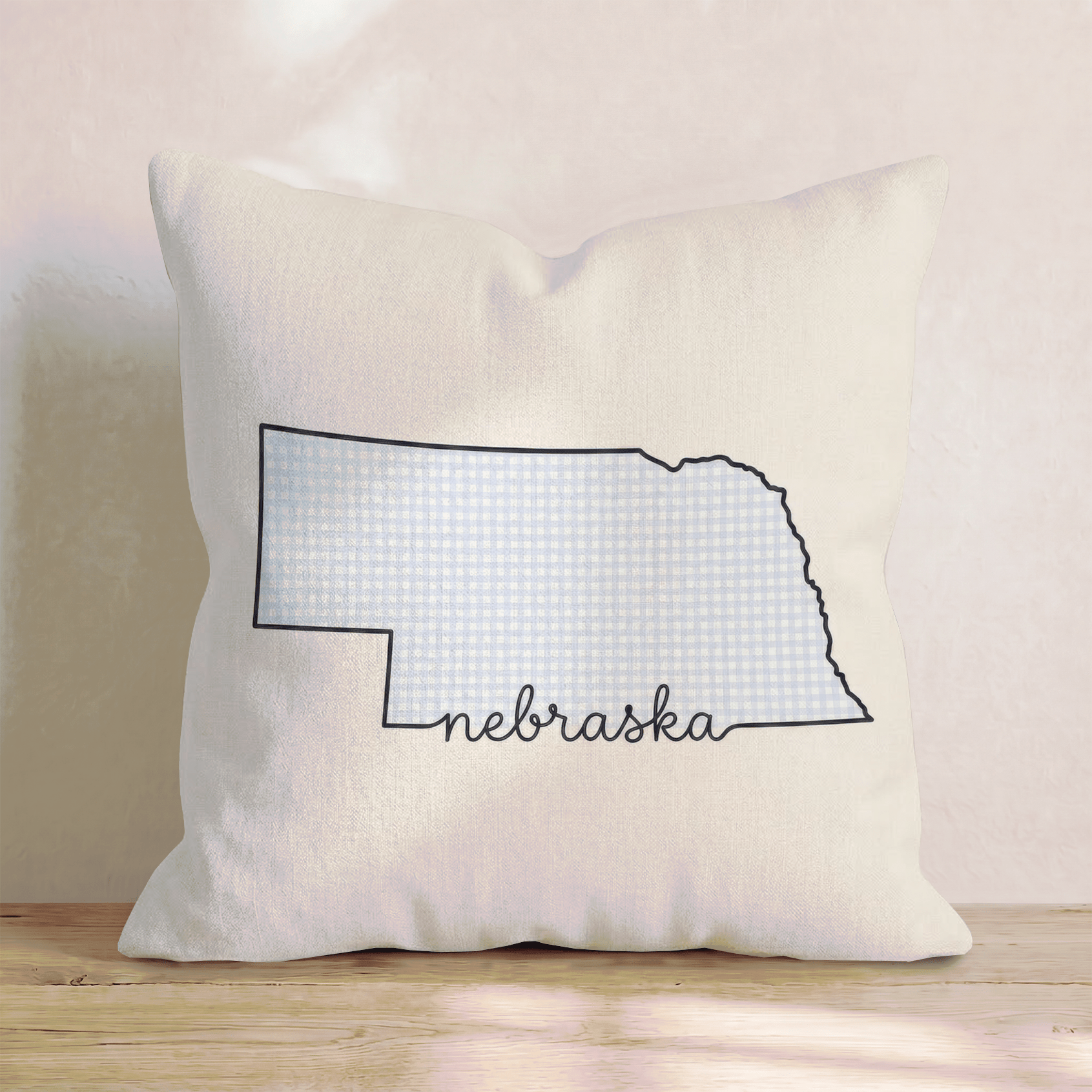 Blue Plaid Nebraska Throw Pillow - Hillcroft Home