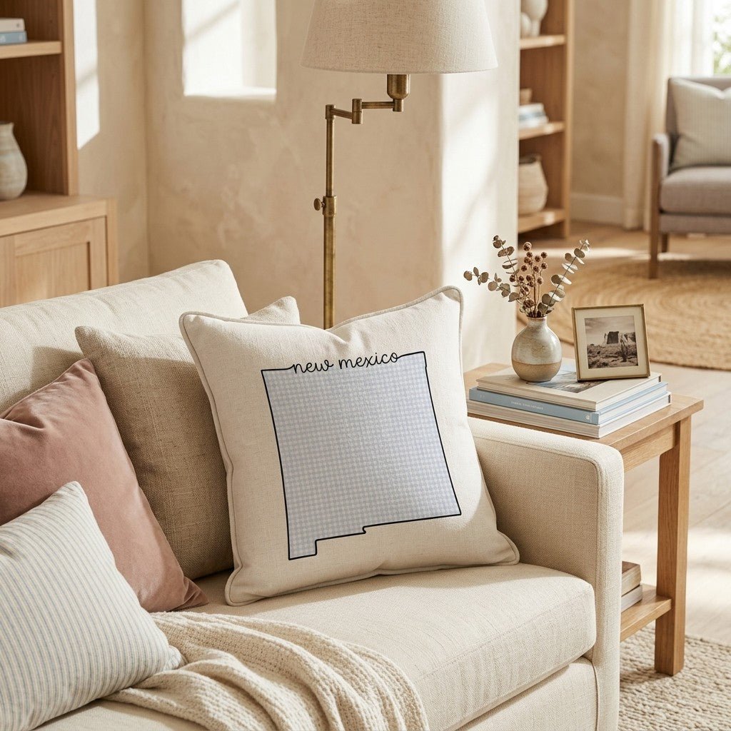 Blue Plaid New Mexico Throw Pillow - Hillcroft Home
