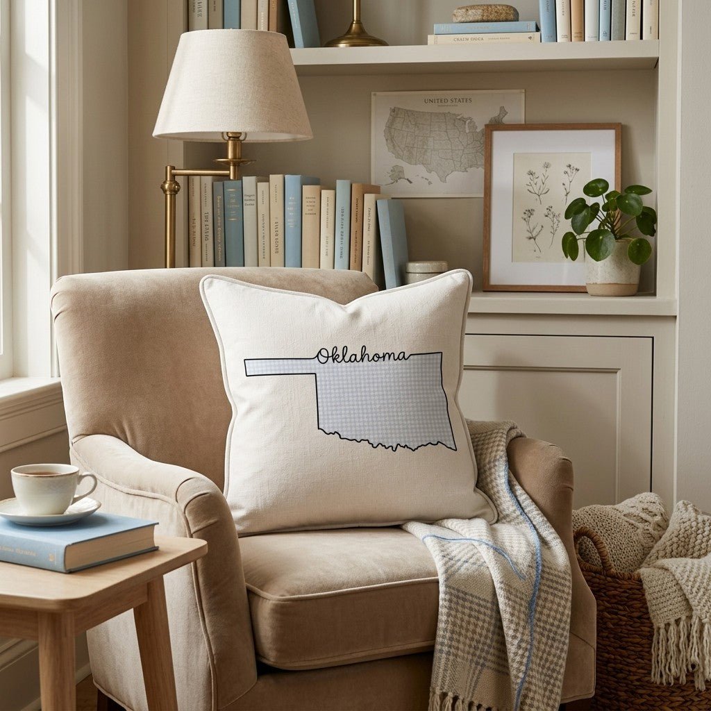 Blue Plaid Oklahoma Throw Pillow - Hillcroft Home