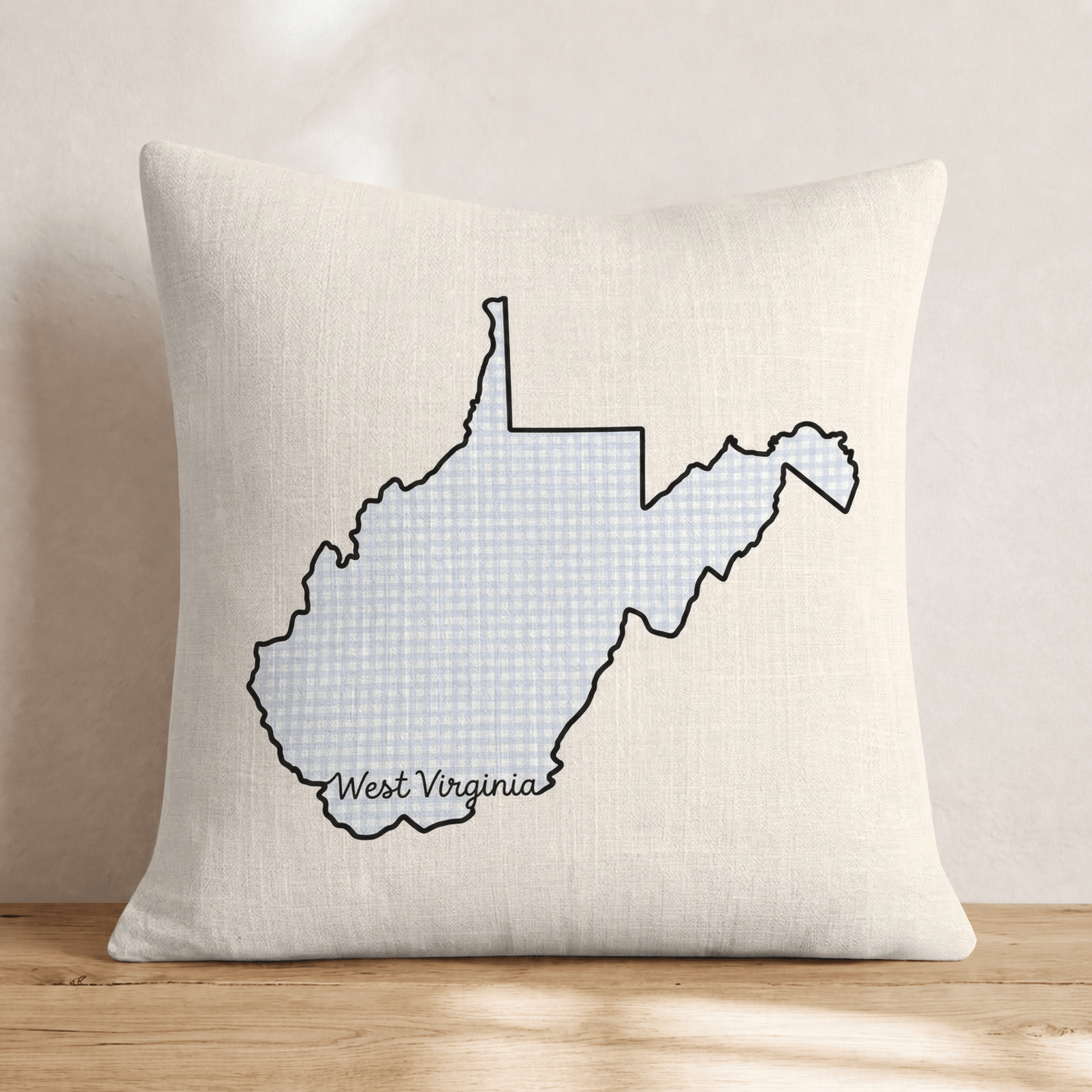 Blue Plaid West Virginia Throw Pillow - Hillcroft Home